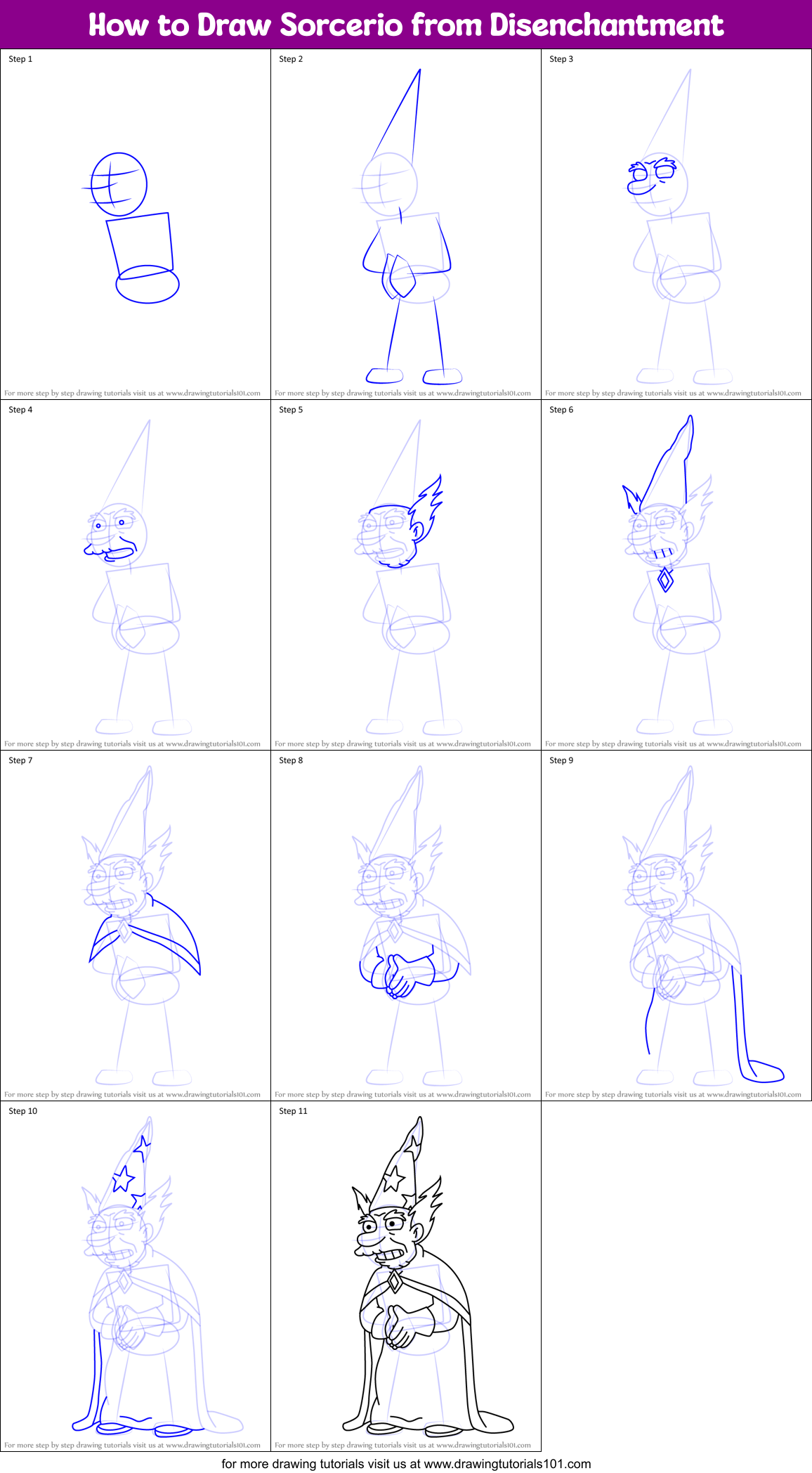 How to Draw Sorcerio from Disenchantment Printable Step by Step