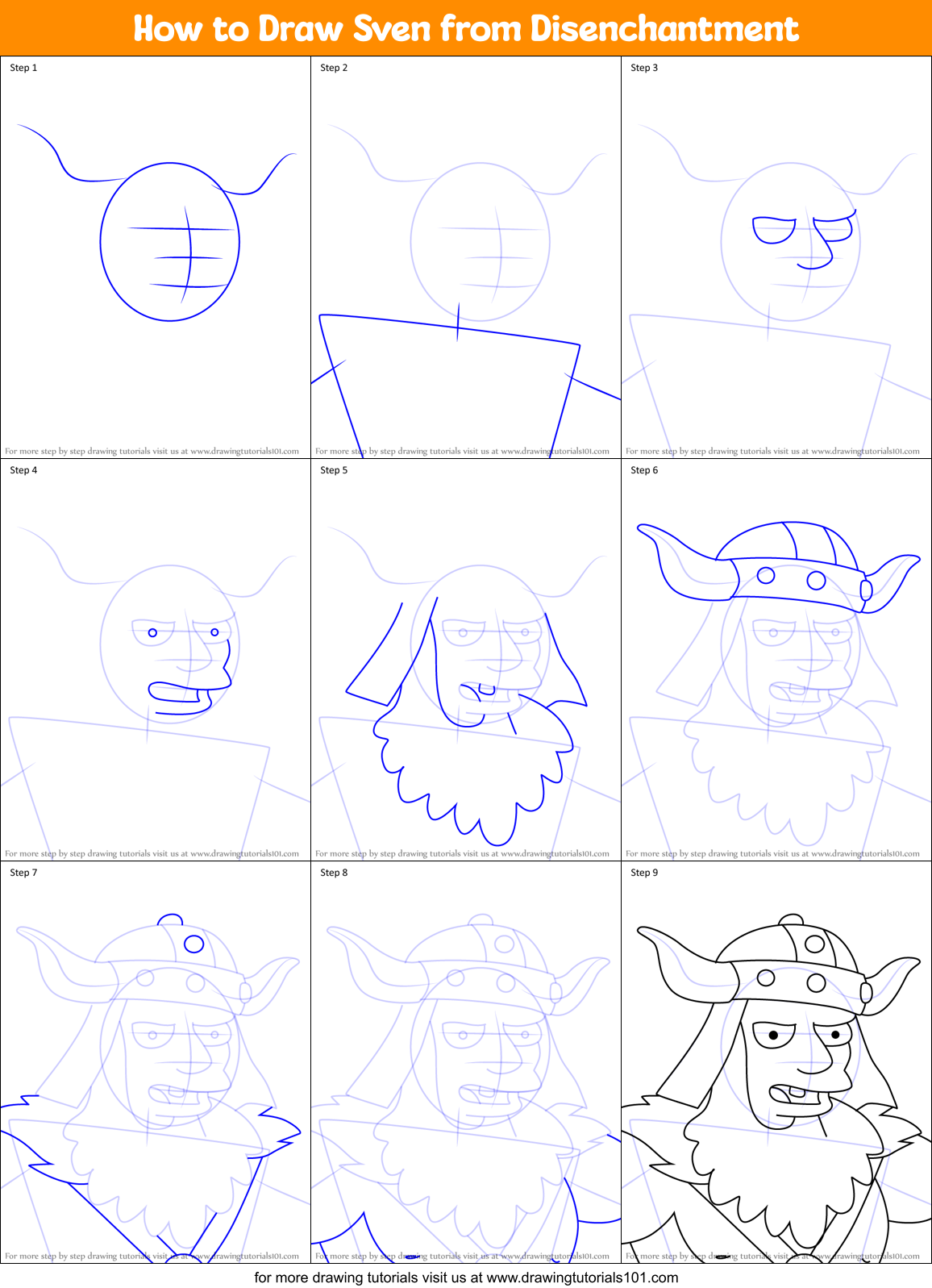 How to Draw Sven from Disenchantment Printable Step by Step