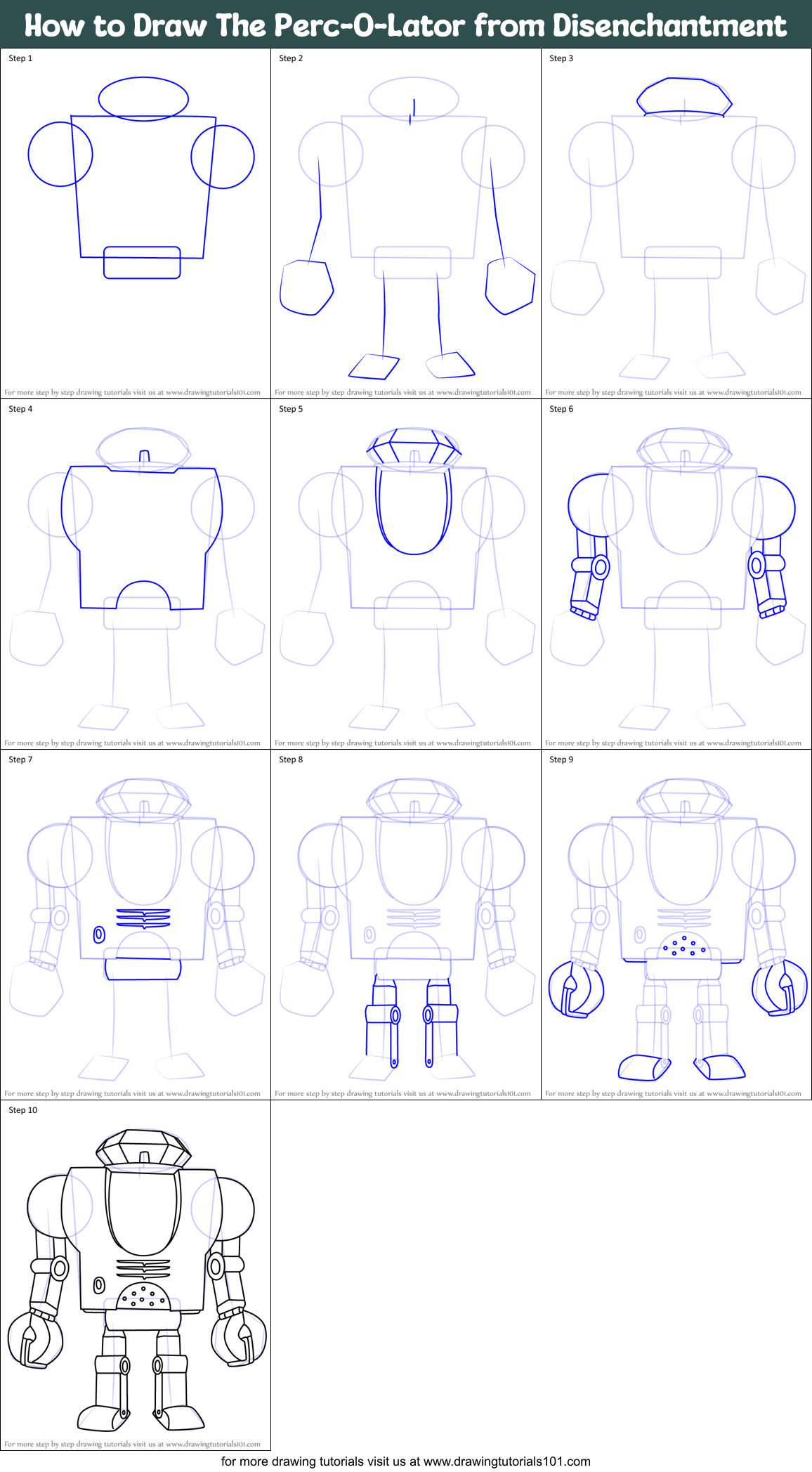 How to Draw The Perc-O-Lator from Disenchantment Printable Step by Step