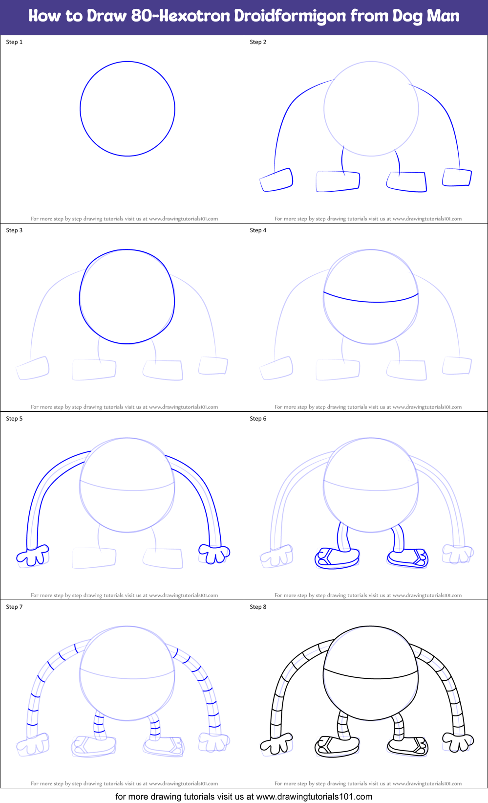 How to Draw 80-Hexotron Droidformigon from Dog Man Printable Step by Step
