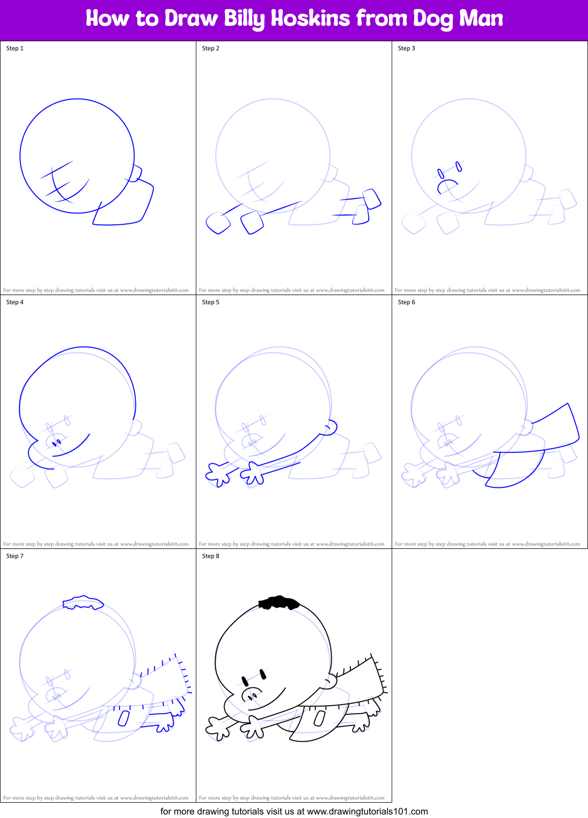 How to Draw Billy Hoskins from Dog Man Printable Step by Step