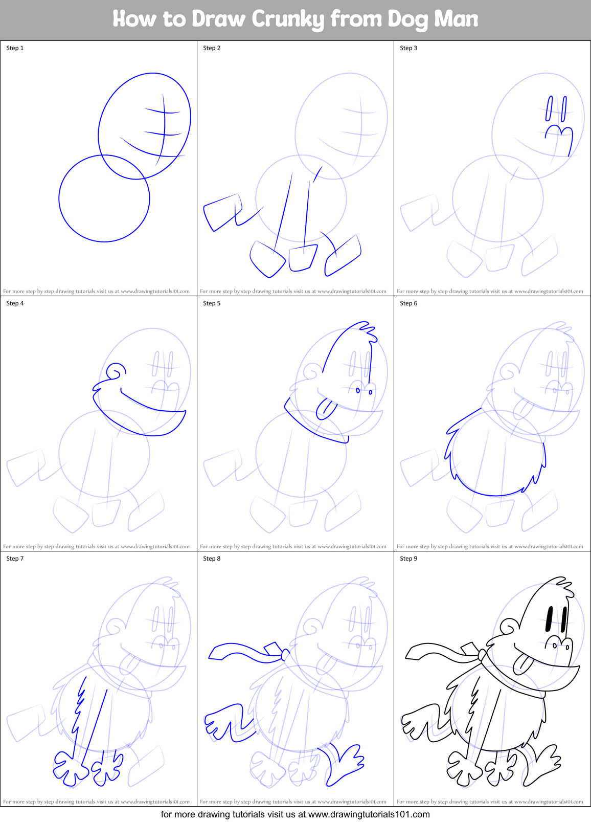 How to Draw Crunky from Dog Man Printable Step by Step