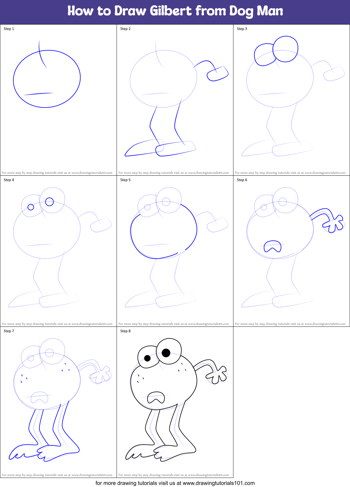 How to Draw Gilbert from Dog Man Printable Step by Step