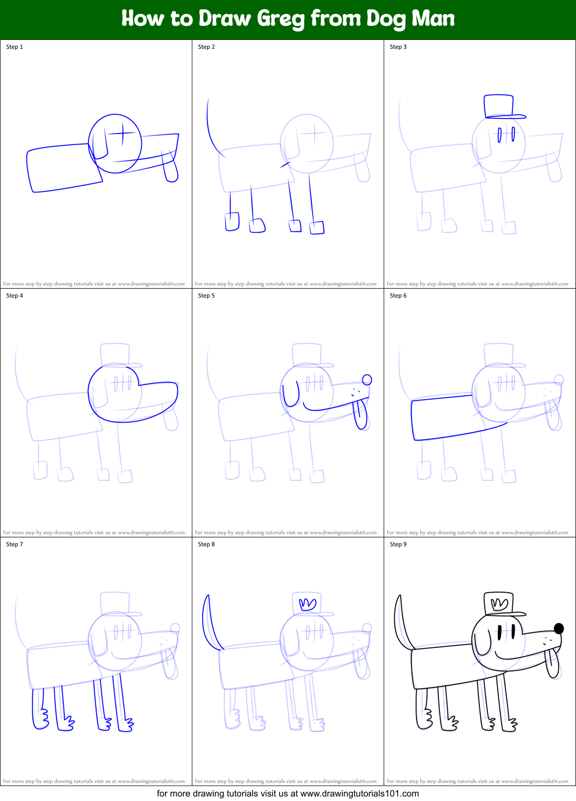 How to Draw Greg from Dog Man Printable Step by Step