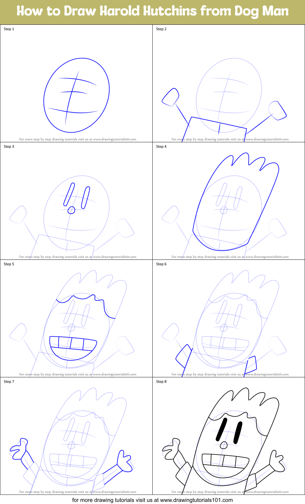 How to Draw Harold Hutchins from Dog Man Printable Step by Step