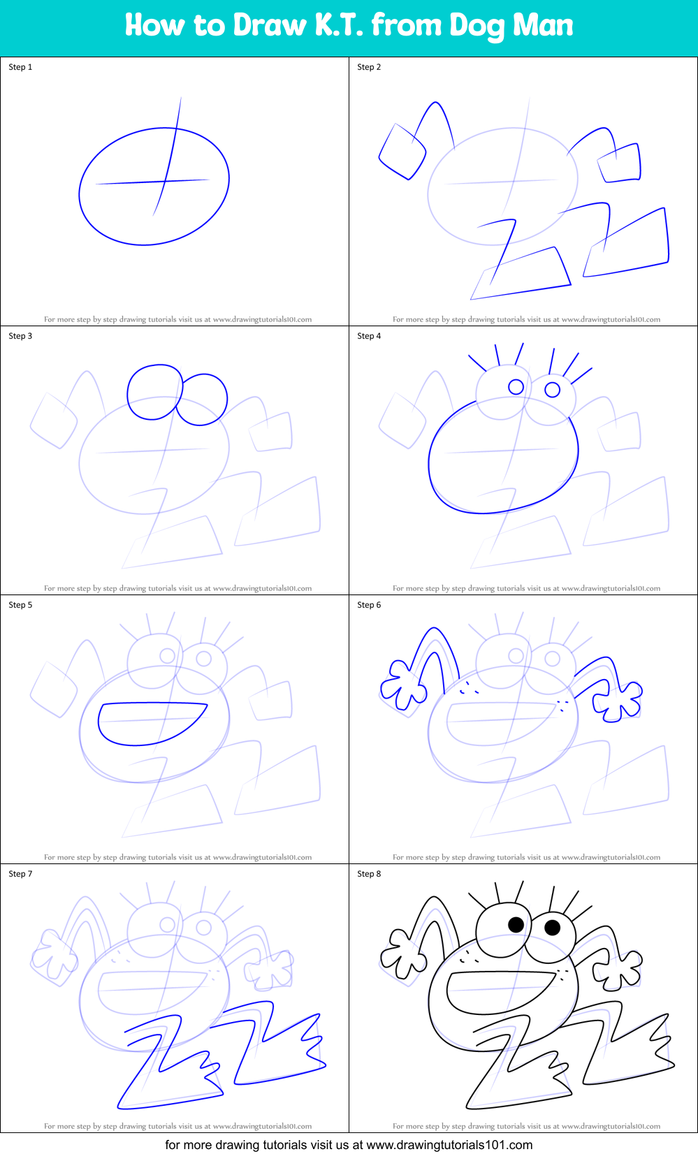How to Draw K.T. from Dog Man Printable Step by Step