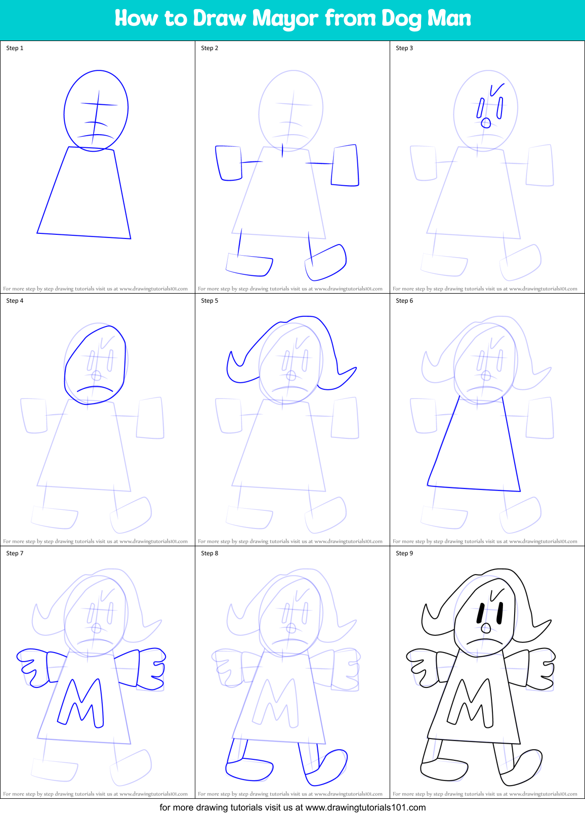 How to Draw Mayor from Dog Man Printable Step by Step