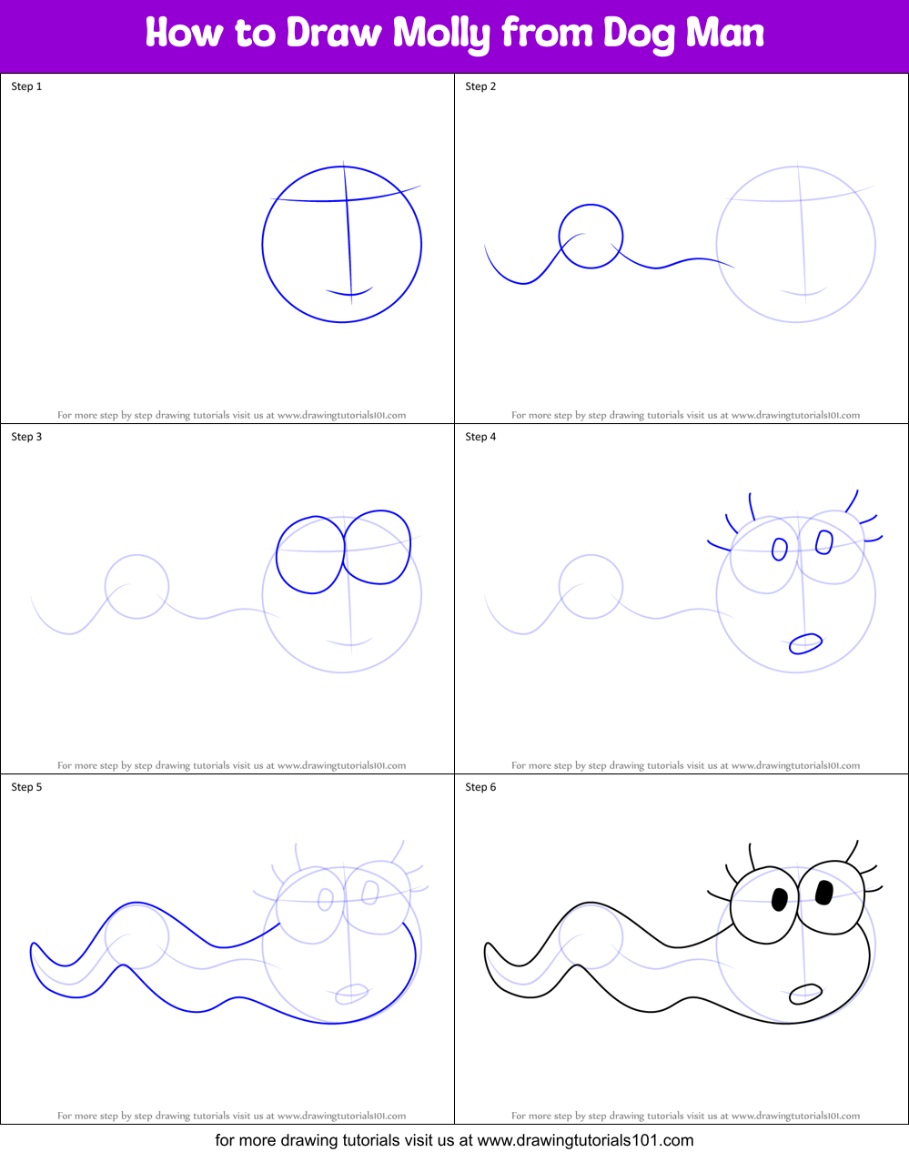How to Draw Molly from Dog Man Printable Step by Step