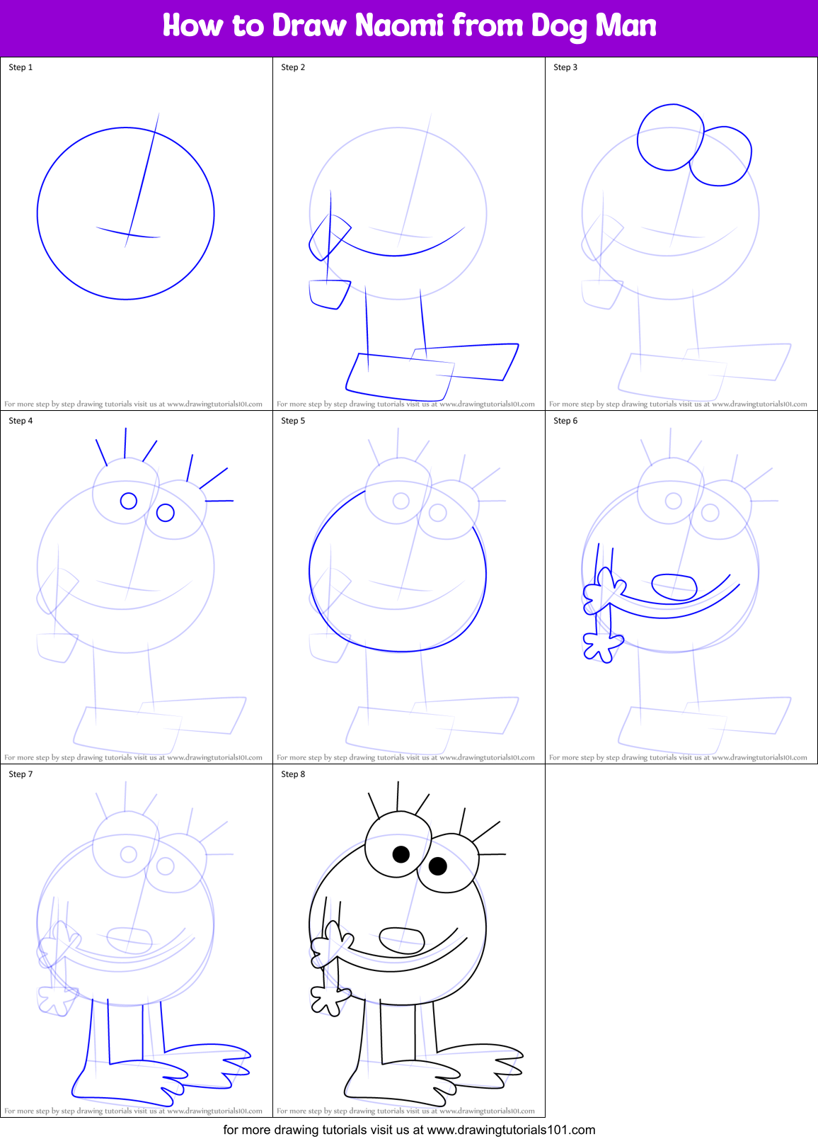 How to Draw Naomi from Dog Man Printable Step by Step