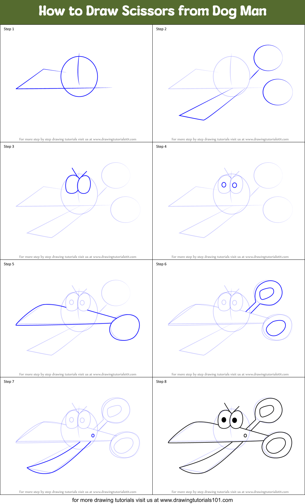 How to Draw Scissors from Dog Man Printable Step by Step