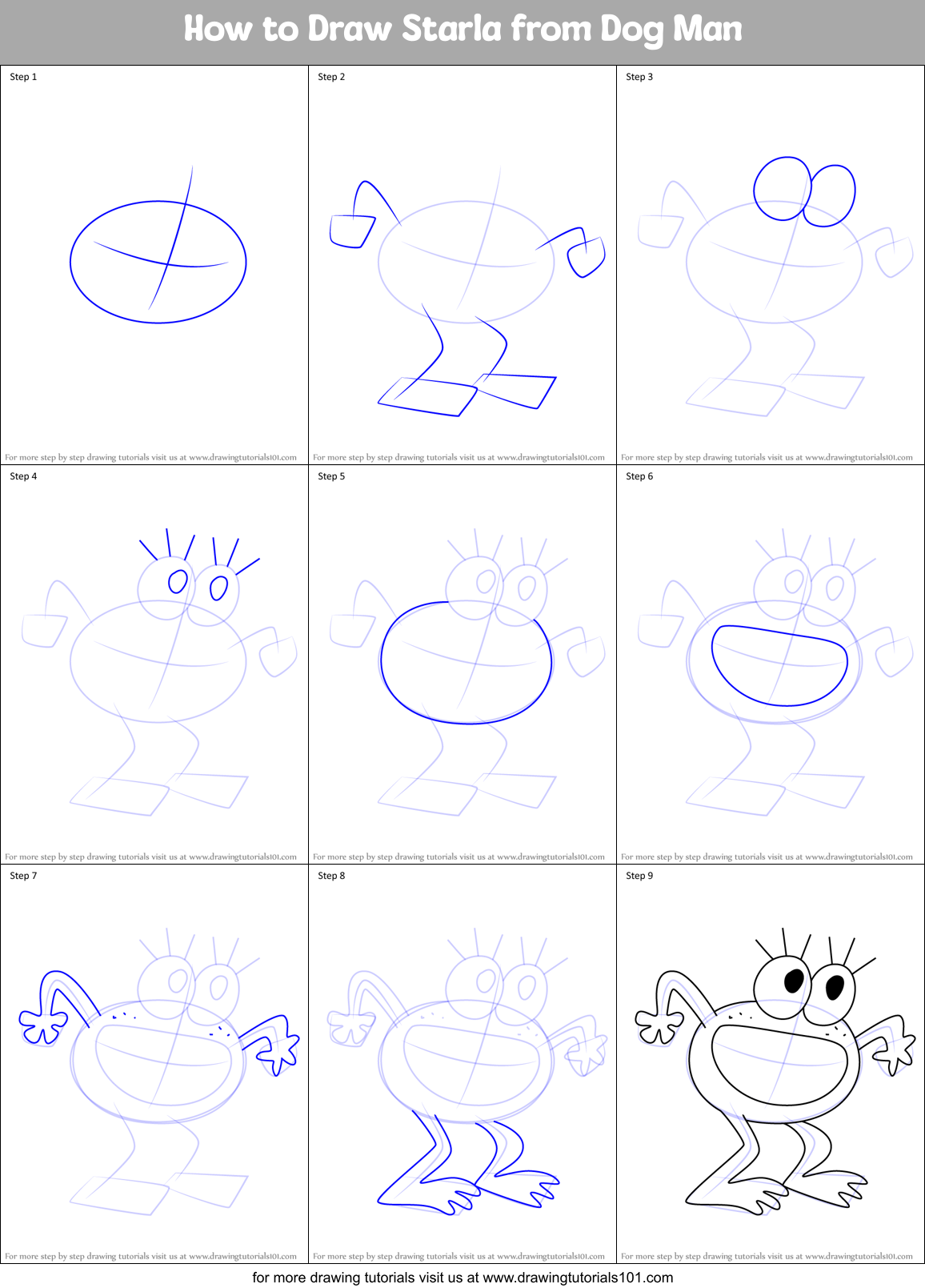 How to Draw Starla from Dog Man Printable Step by Step