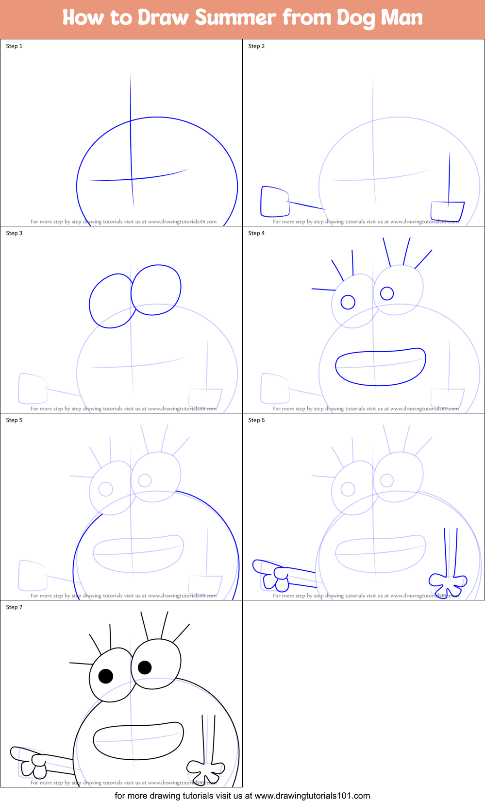 How to Draw Summer from Dog Man Printable Step by Step