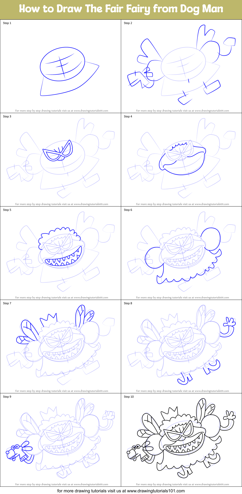 How to Draw The Fair Fairy from Dog Man Printable Step by Step