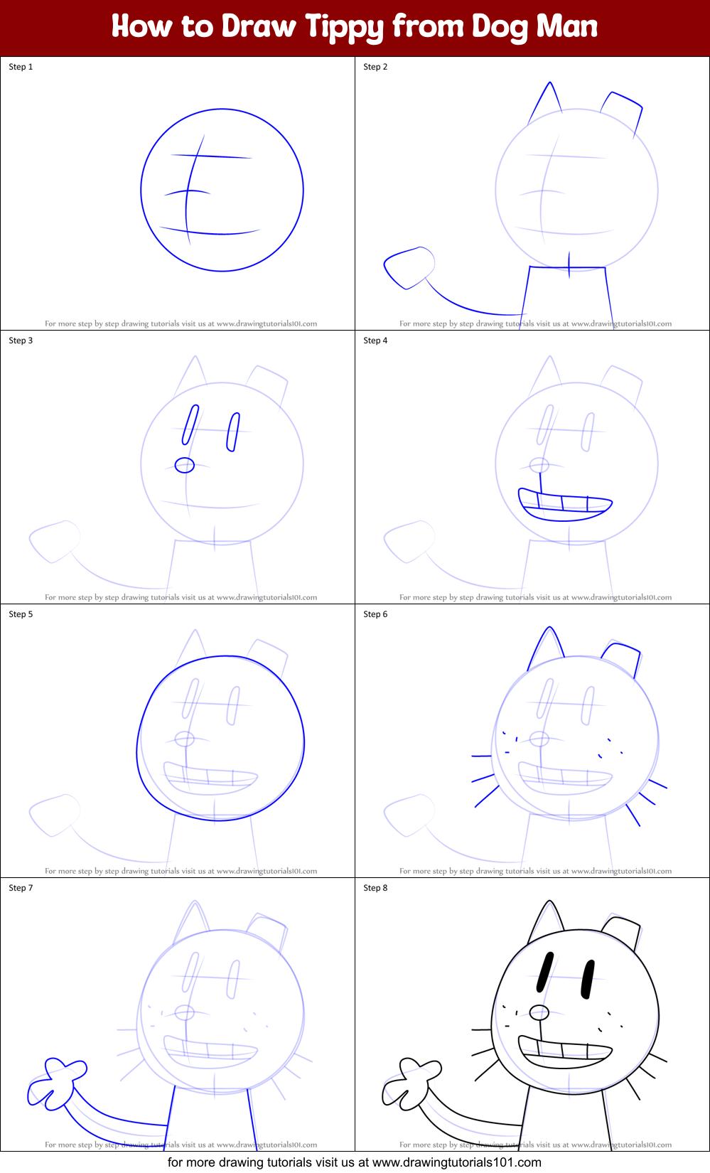 How to Draw Tippy from Dog Man Printable Step by Step
