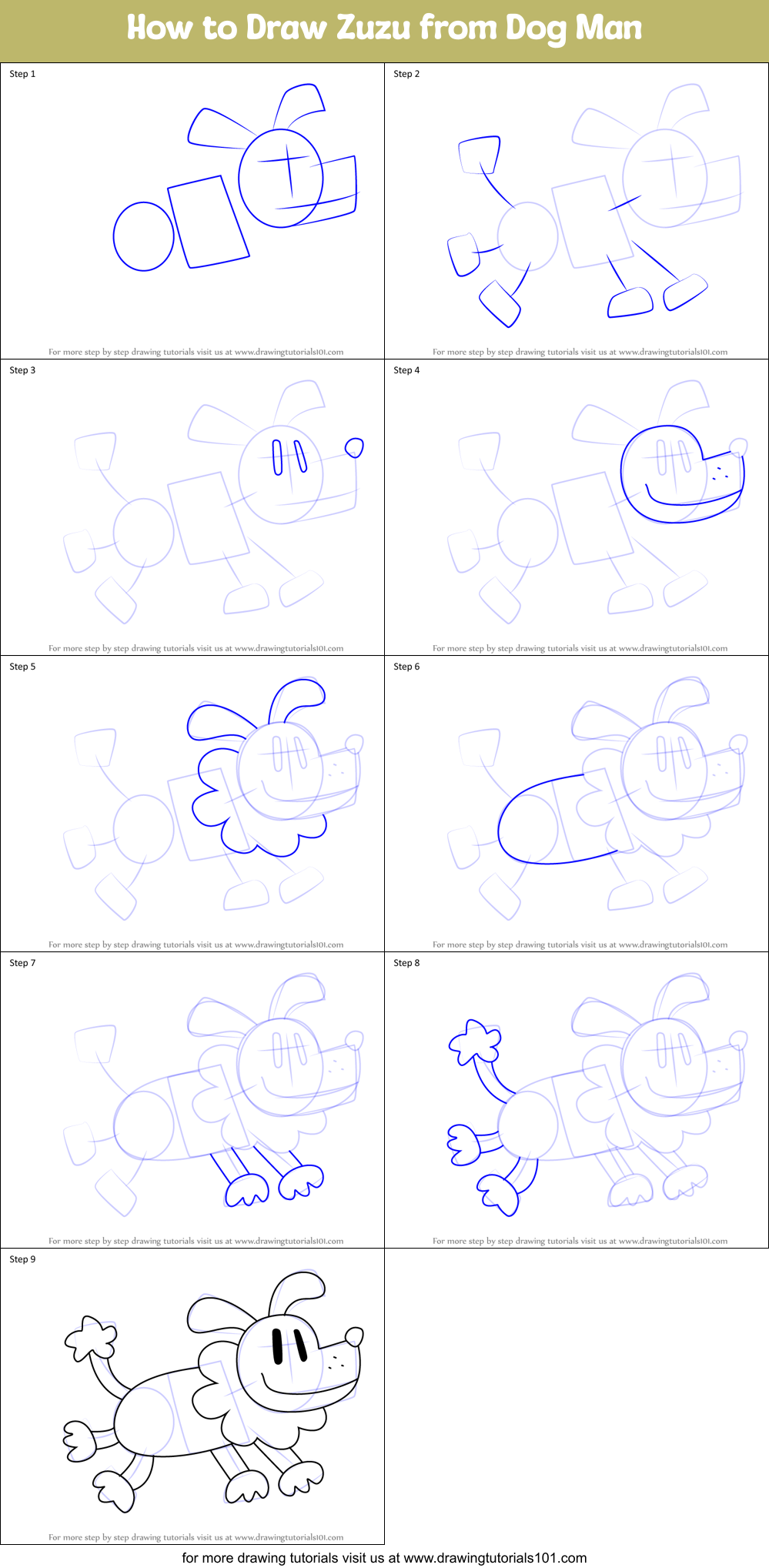 How to Draw Zuzu from Dog Man Printable Step by Step