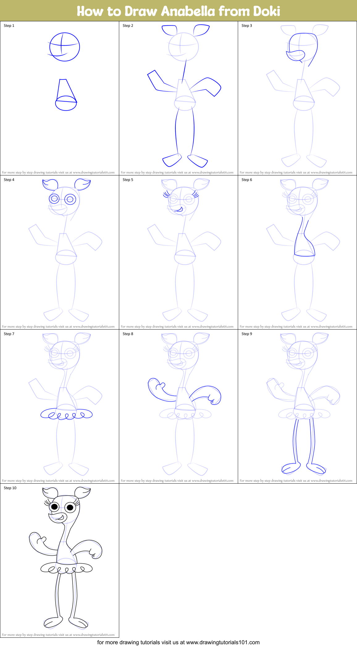 How to Draw Anabella from Doki Printable Step by Step