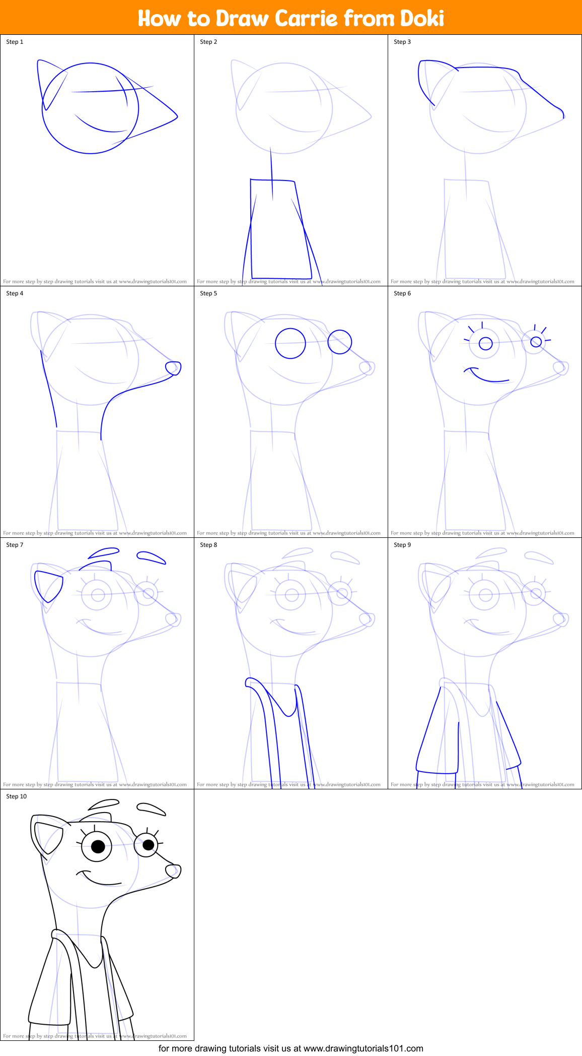 How to Draw Carrie from Doki Printable Step by Step