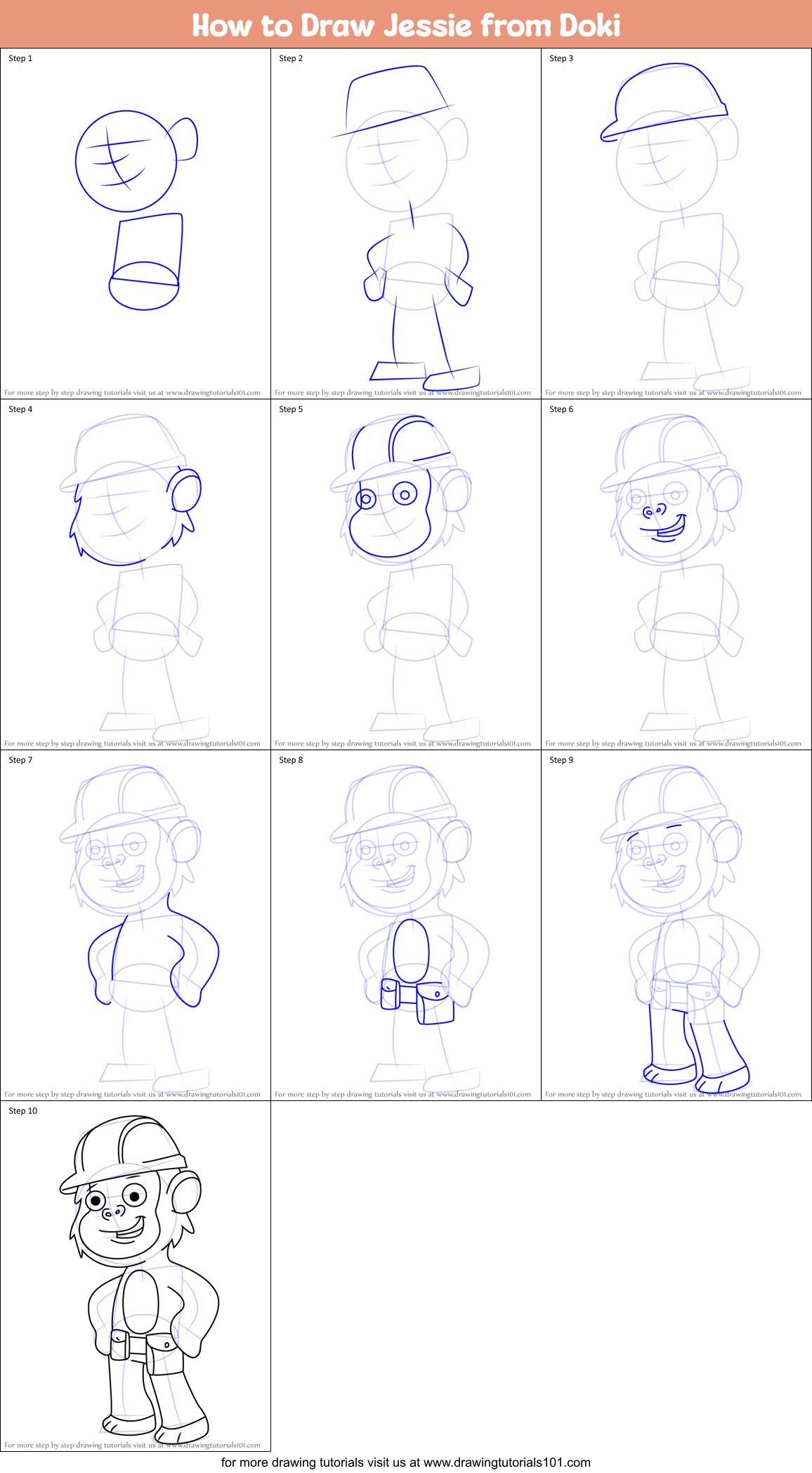 How to Draw Jessie from Doki Printable Step by Step