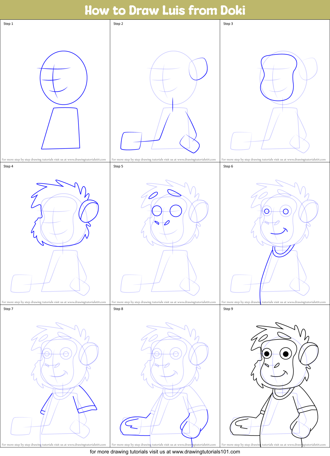 How to Draw Luis from Doki Printable Step by Step
