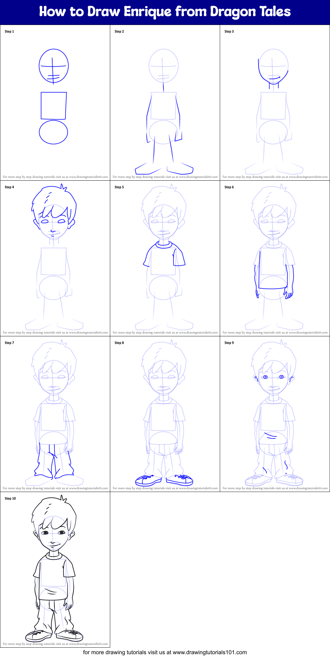 How to Draw Enrique from Dragon Tales Printable Step by Step
