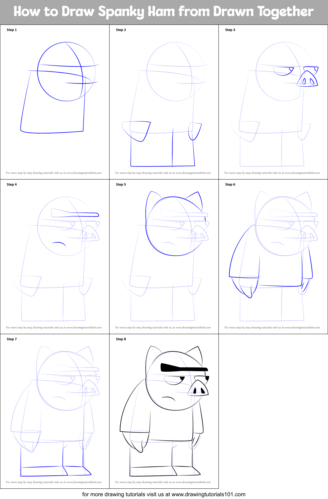 How to Draw Spanky Ham from Drawn Together Printable Step by Step
