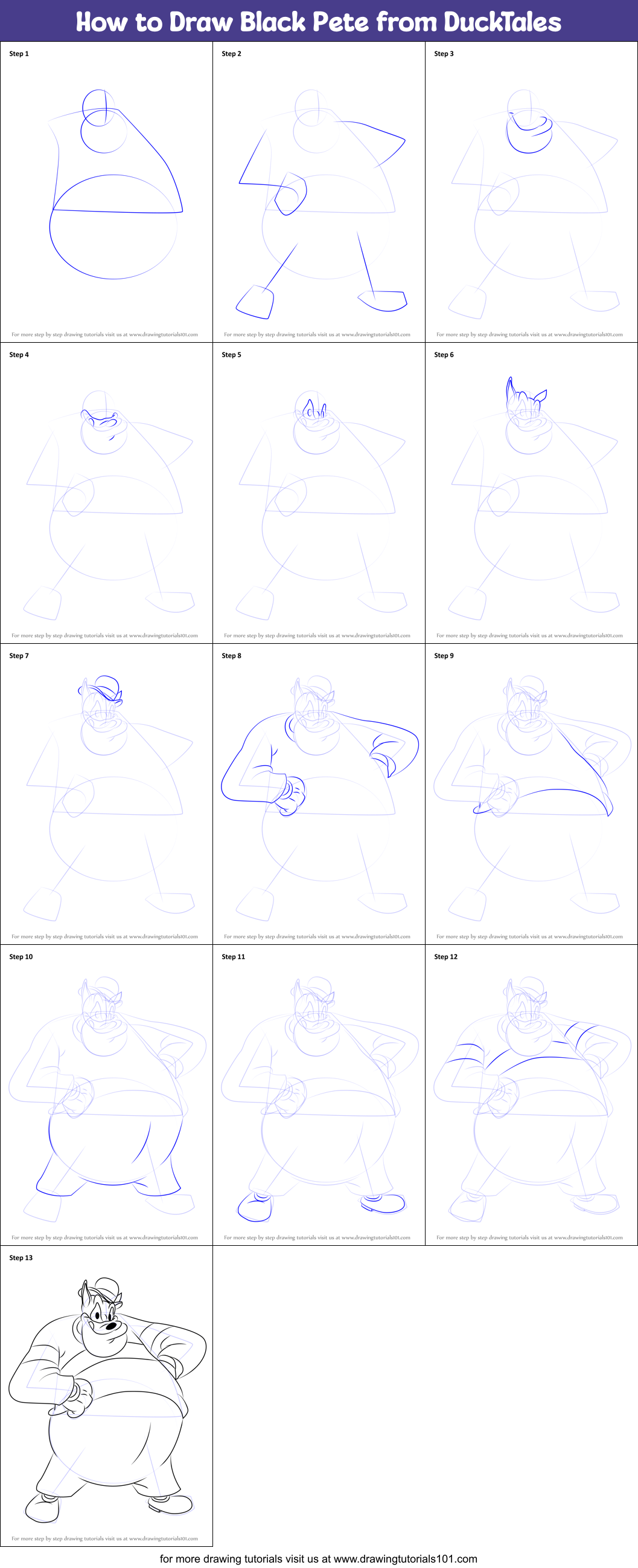 How to Draw Black Pete from DuckTales Printable Step by Step