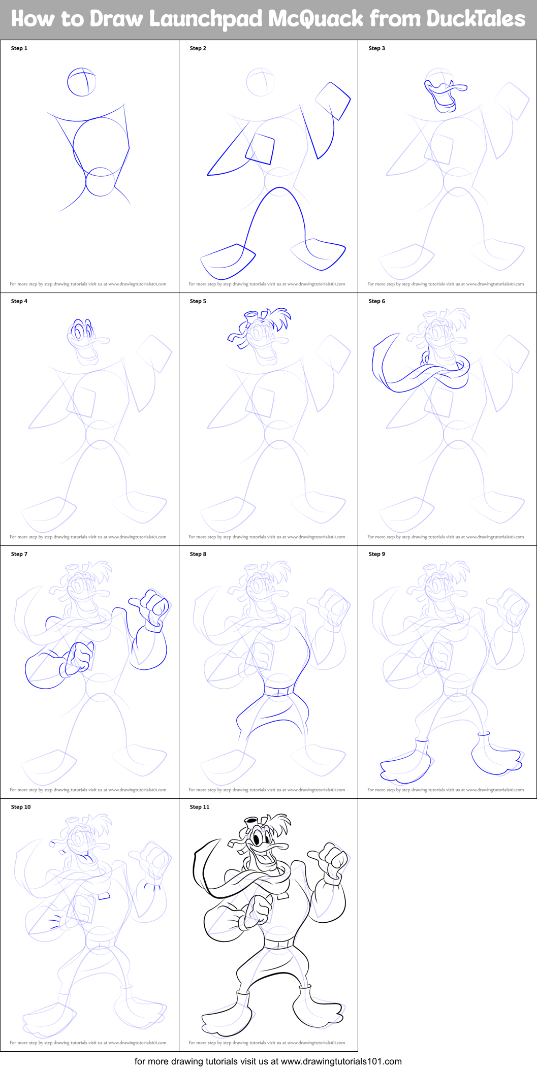 How to Draw Launchpad McQuack from DuckTales Printable Step by Step