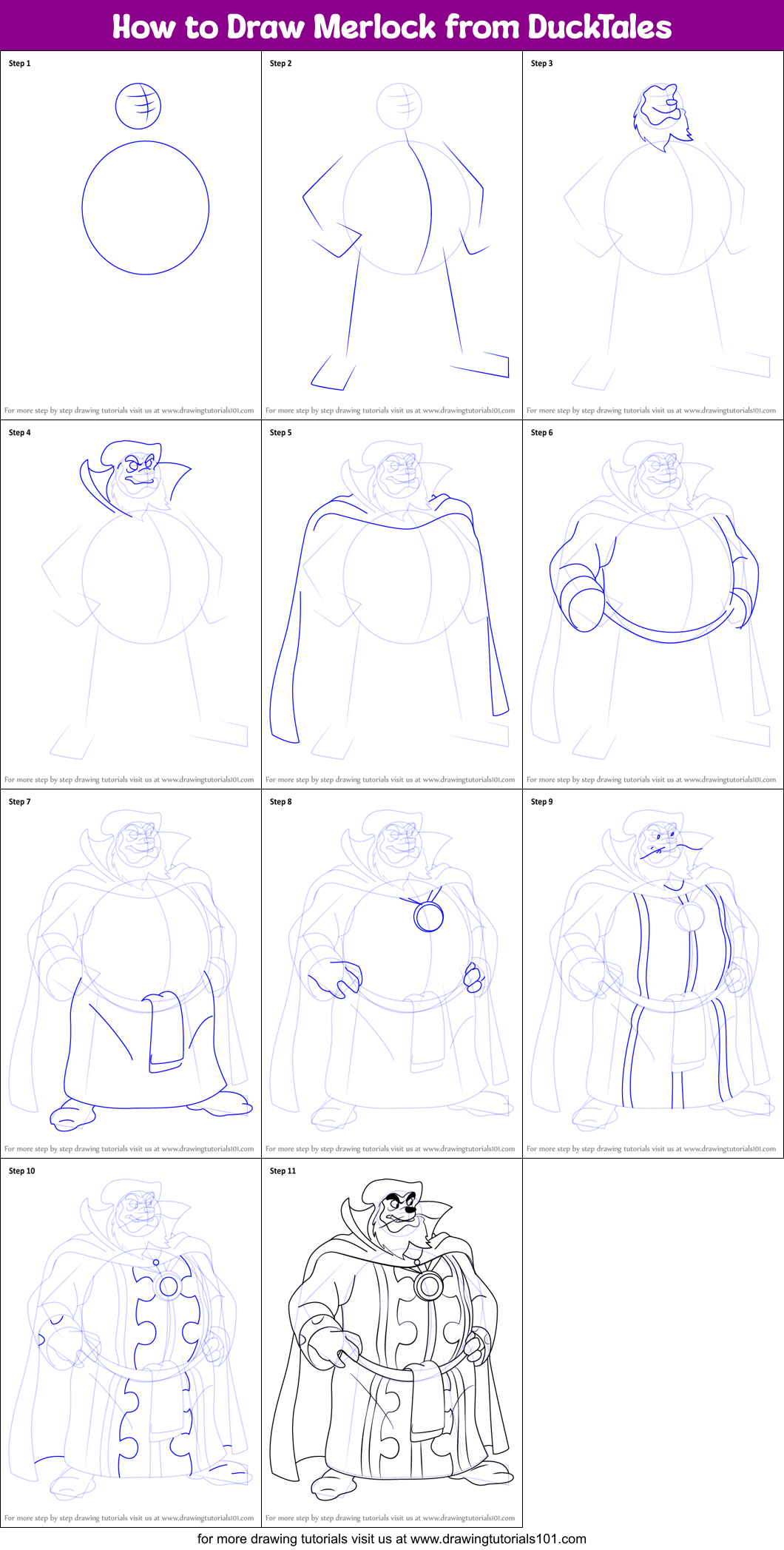 How to Draw Merlock from DuckTales Printable Step by Step