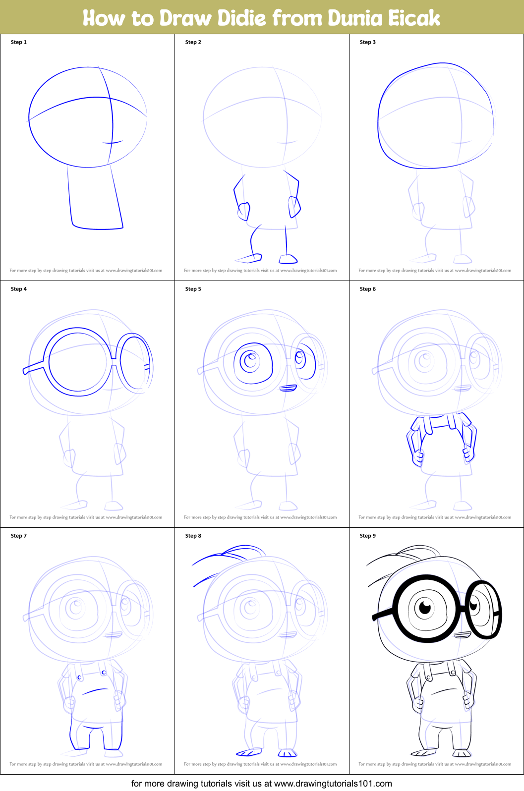 How to Draw Didie from Dunia Eicak Printable Step by Step