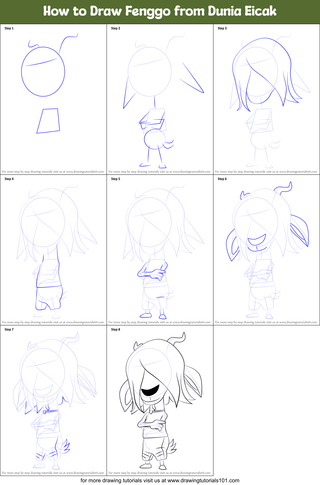 How to Draw Fenggo from Dunia Eicak Printable Step by Step