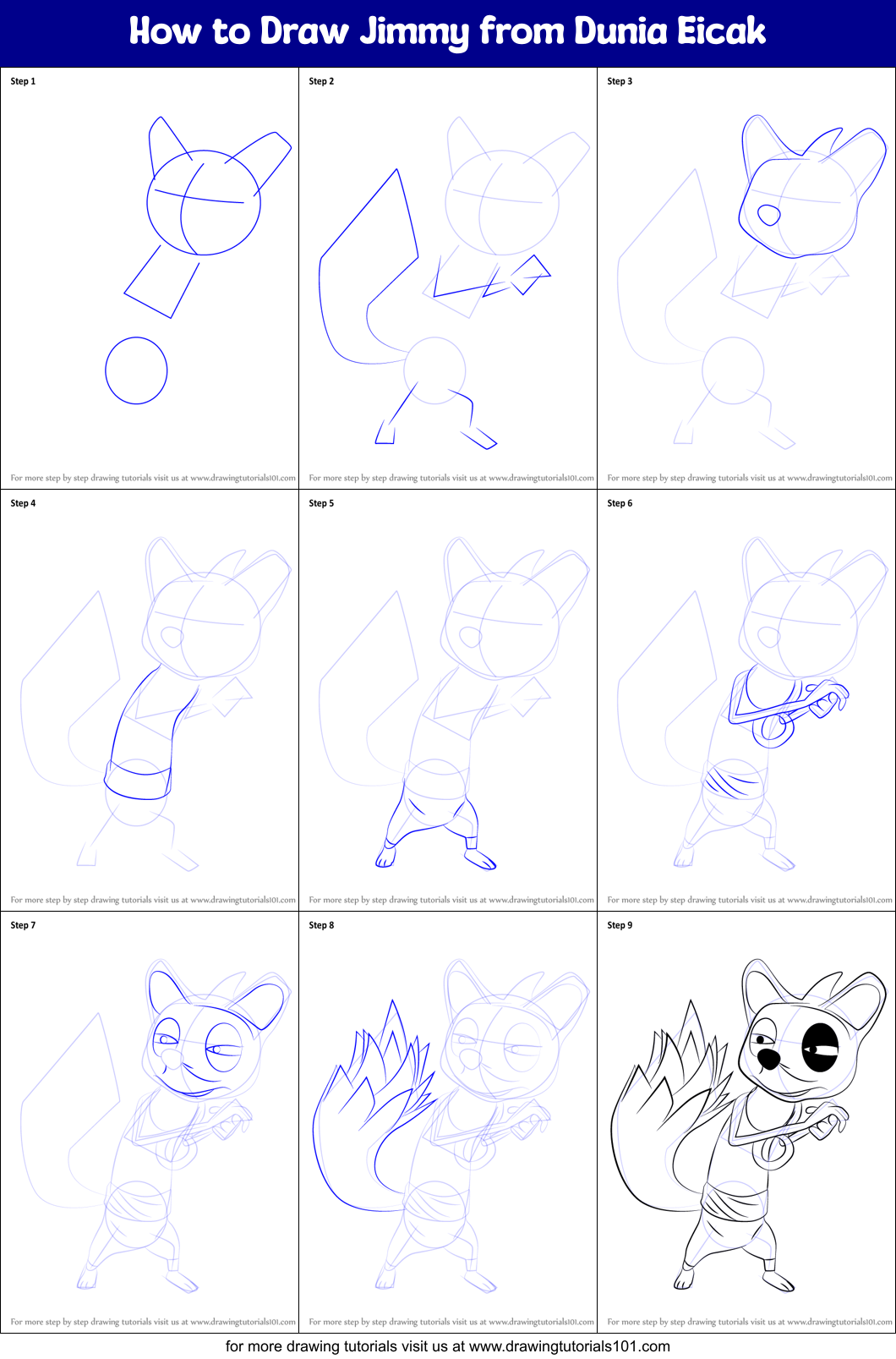 How to Draw Jimmy from Dunia Eicak Printable Step by Step