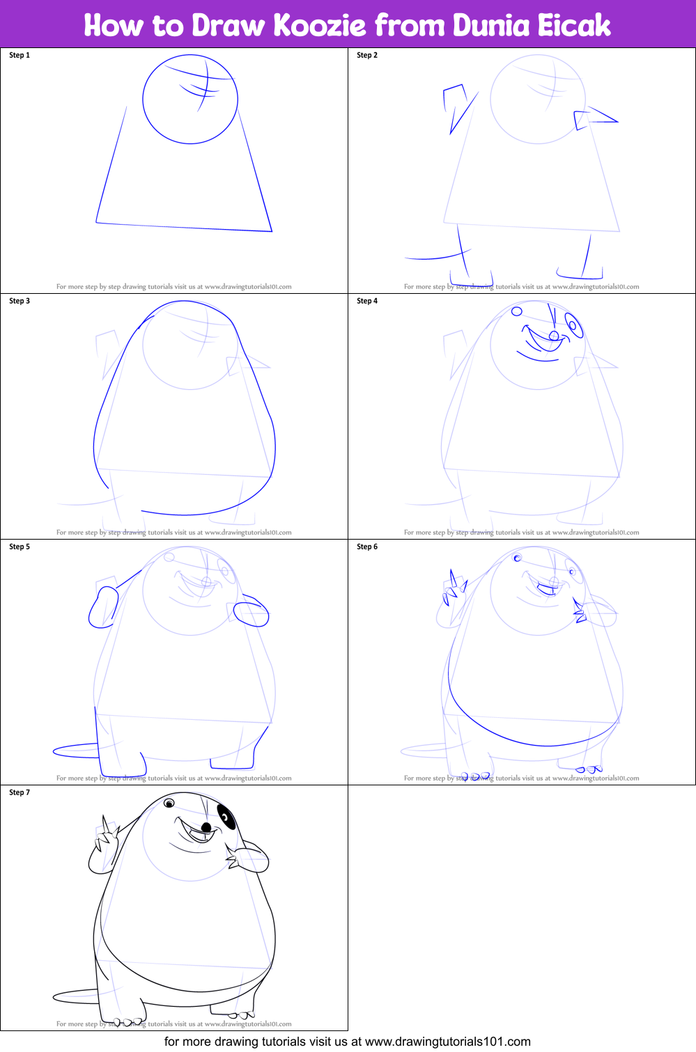 How to Draw Koozie from Dunia Eicak Printable Step by Step