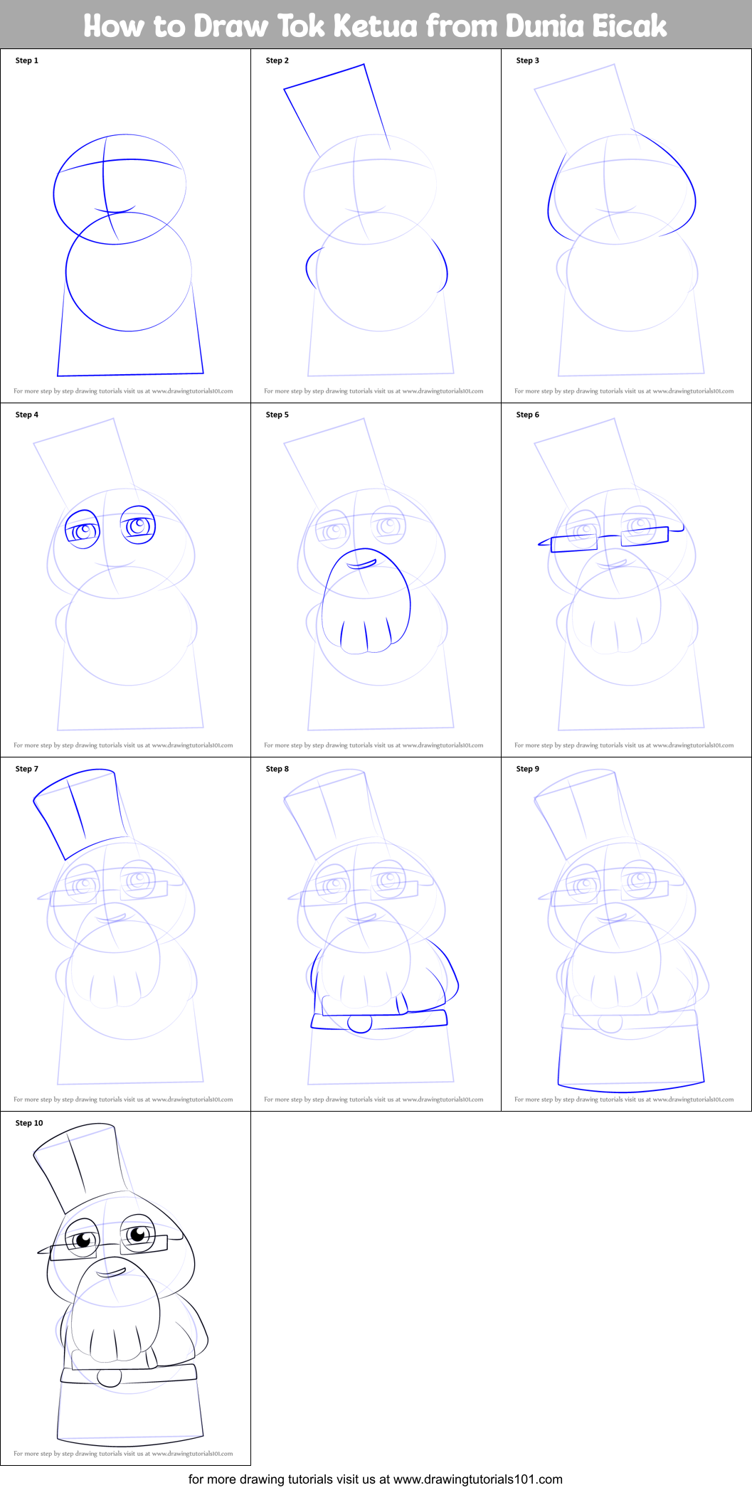 How to Draw Tok Ketua from Dunia Eicak Printable Step by Step