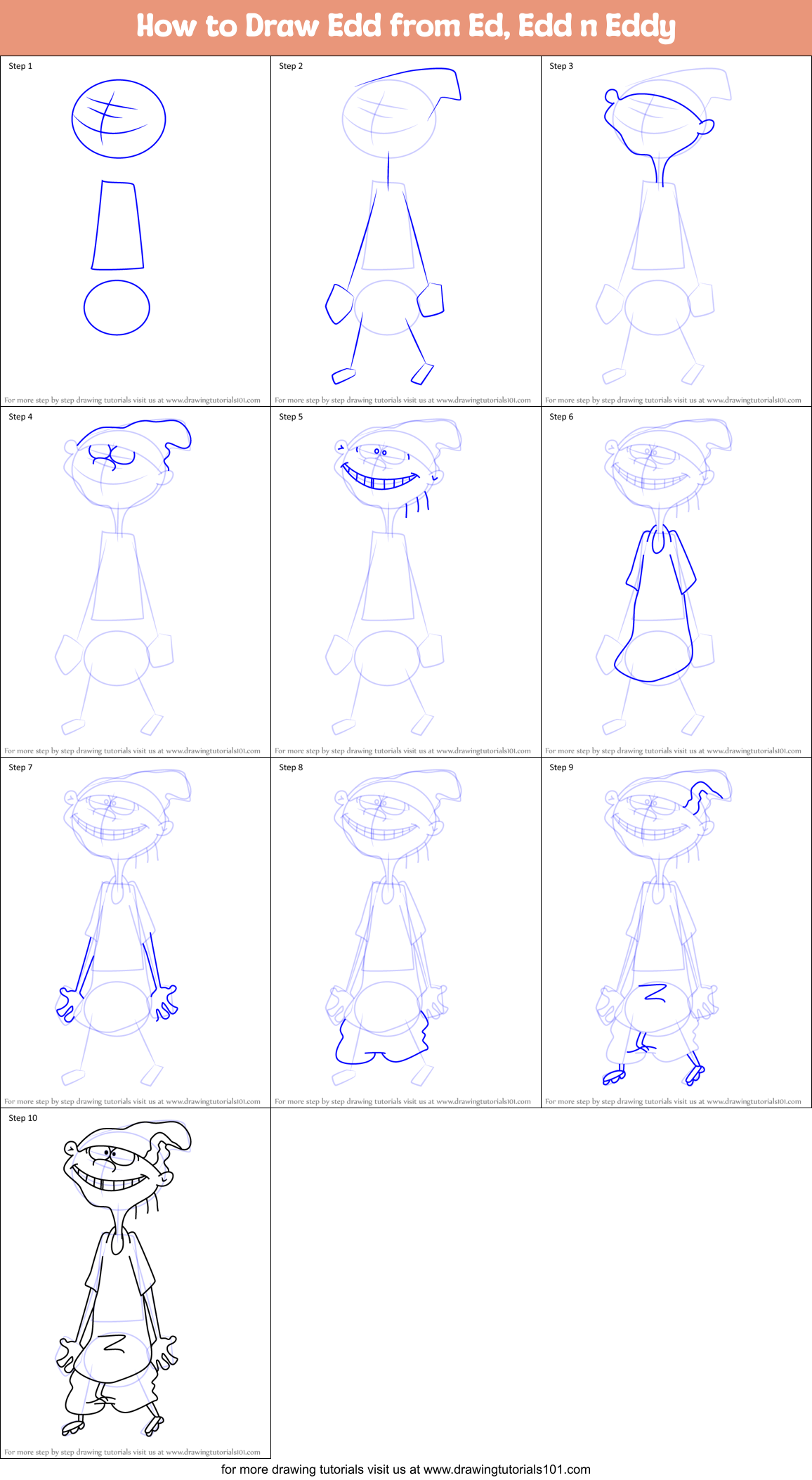 How to Draw Edd from Ed, Edd n Eddy Printable Step by Step