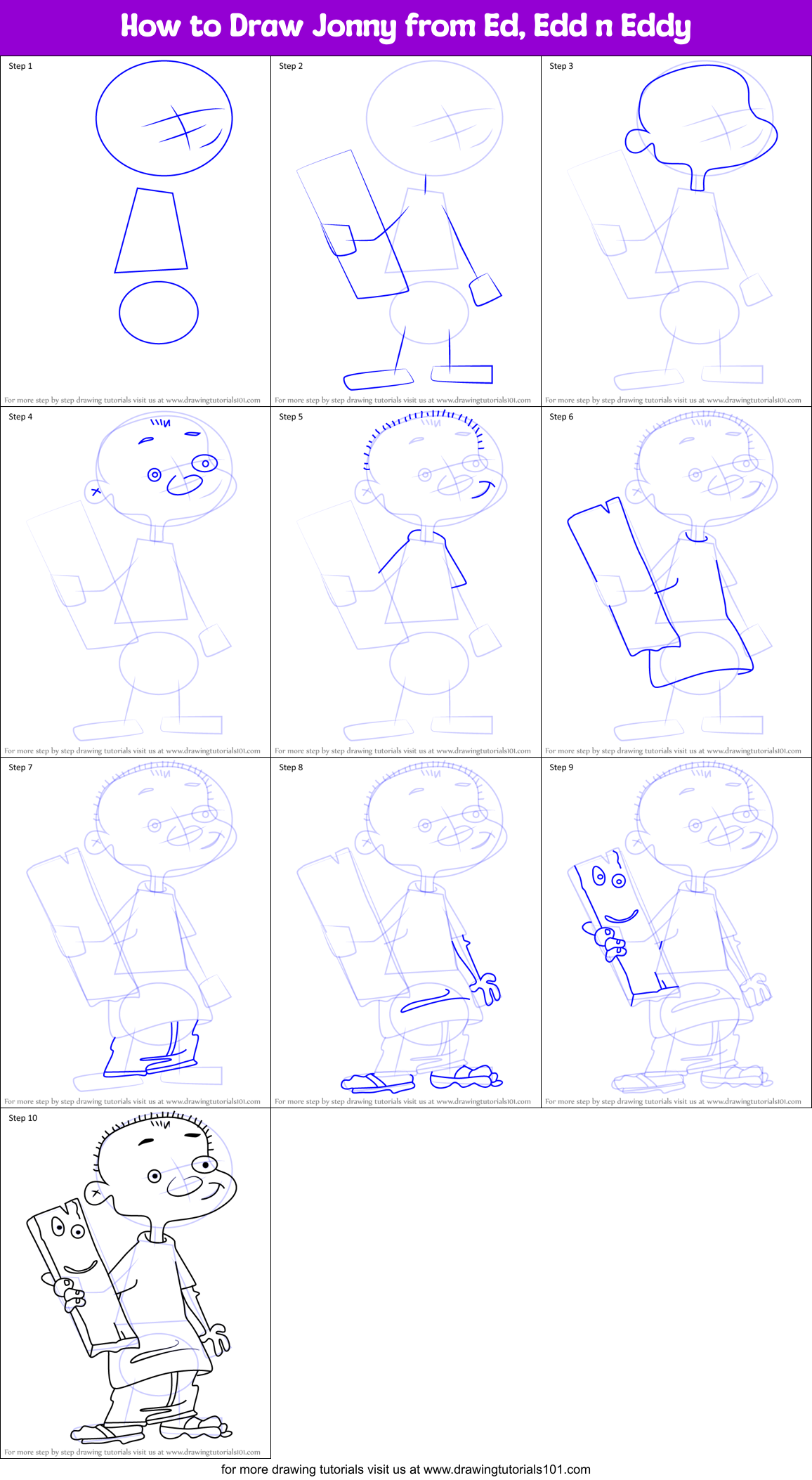 How to Draw Jonny from Ed, Edd n Eddy Printable Step by Step