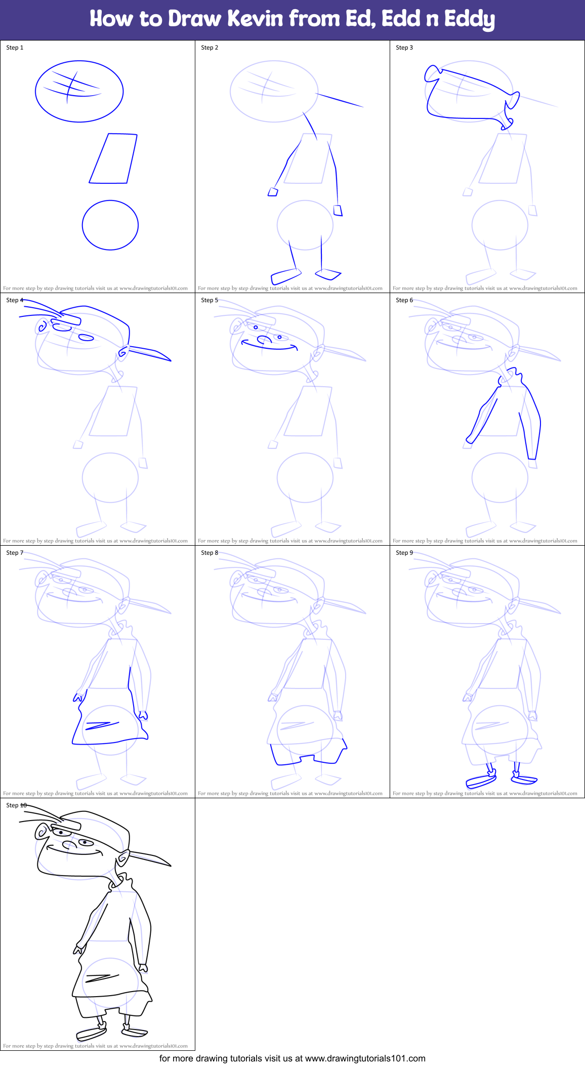 How to Draw Kevin from Ed, Edd n Eddy Printable Step by Step