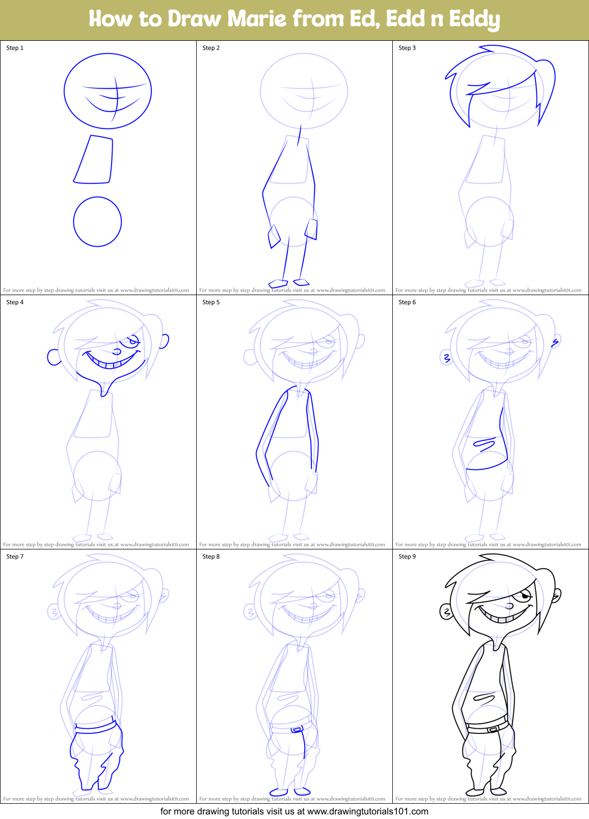 How to Draw Marie from Ed, Edd n Eddy Printable Step by Step