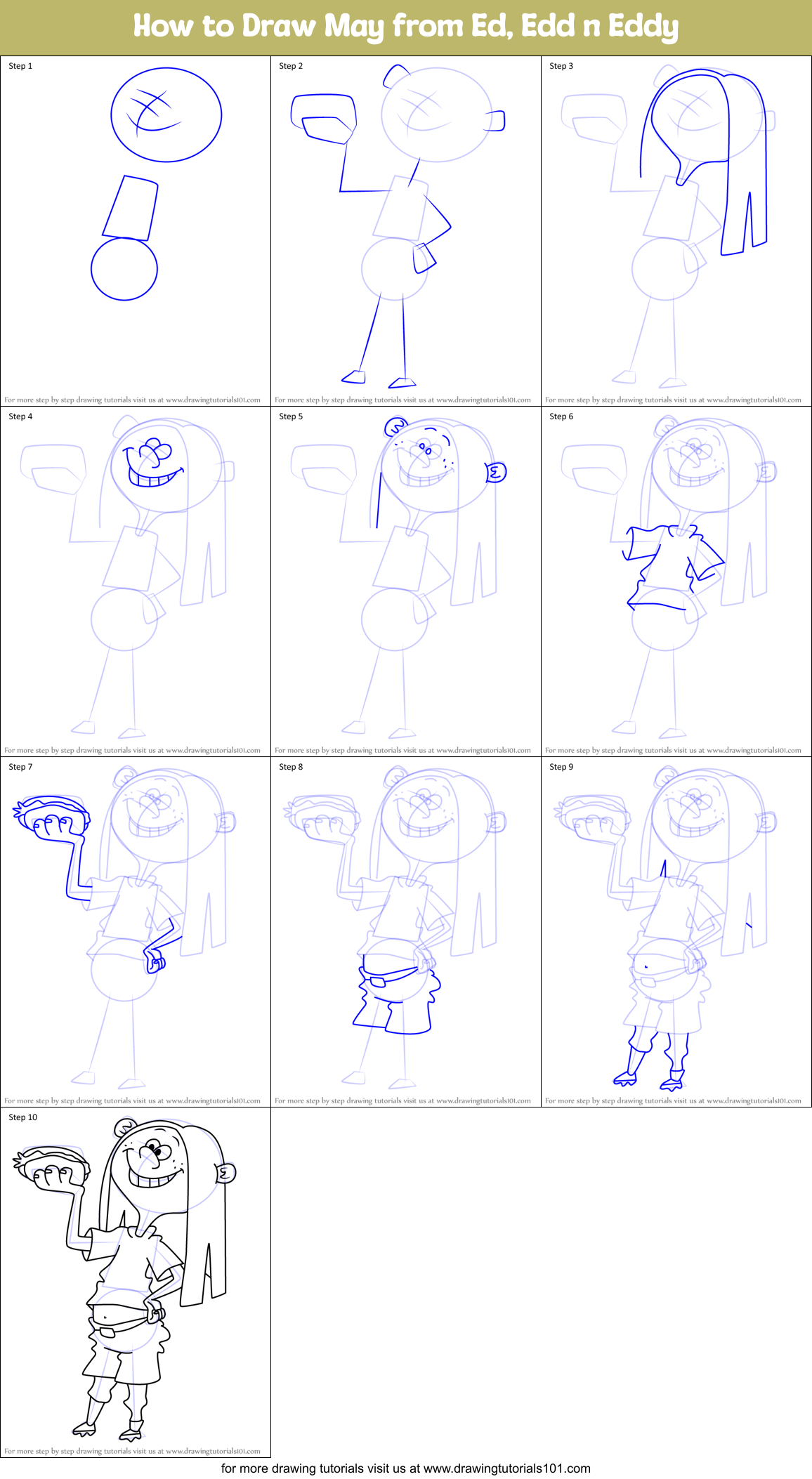How to Draw May from Ed, Edd n Eddy Printable Step by Step