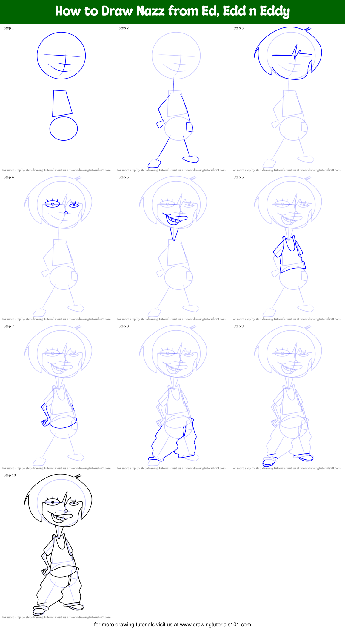 How to Draw Nazz from Ed, Edd n Eddy Printable Step by Step