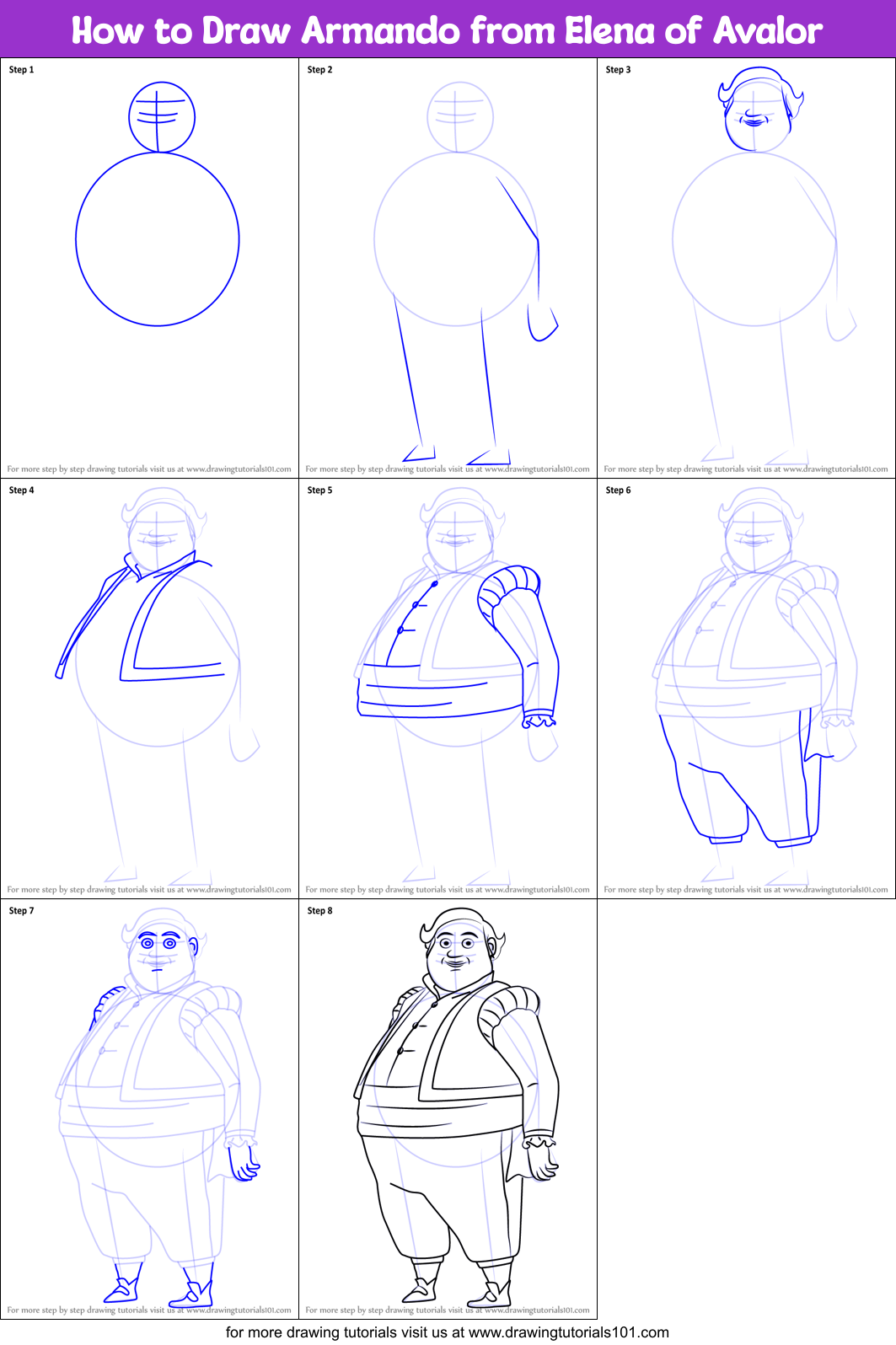 How to Draw Armando from Elena of Avalor Printable Step by Step