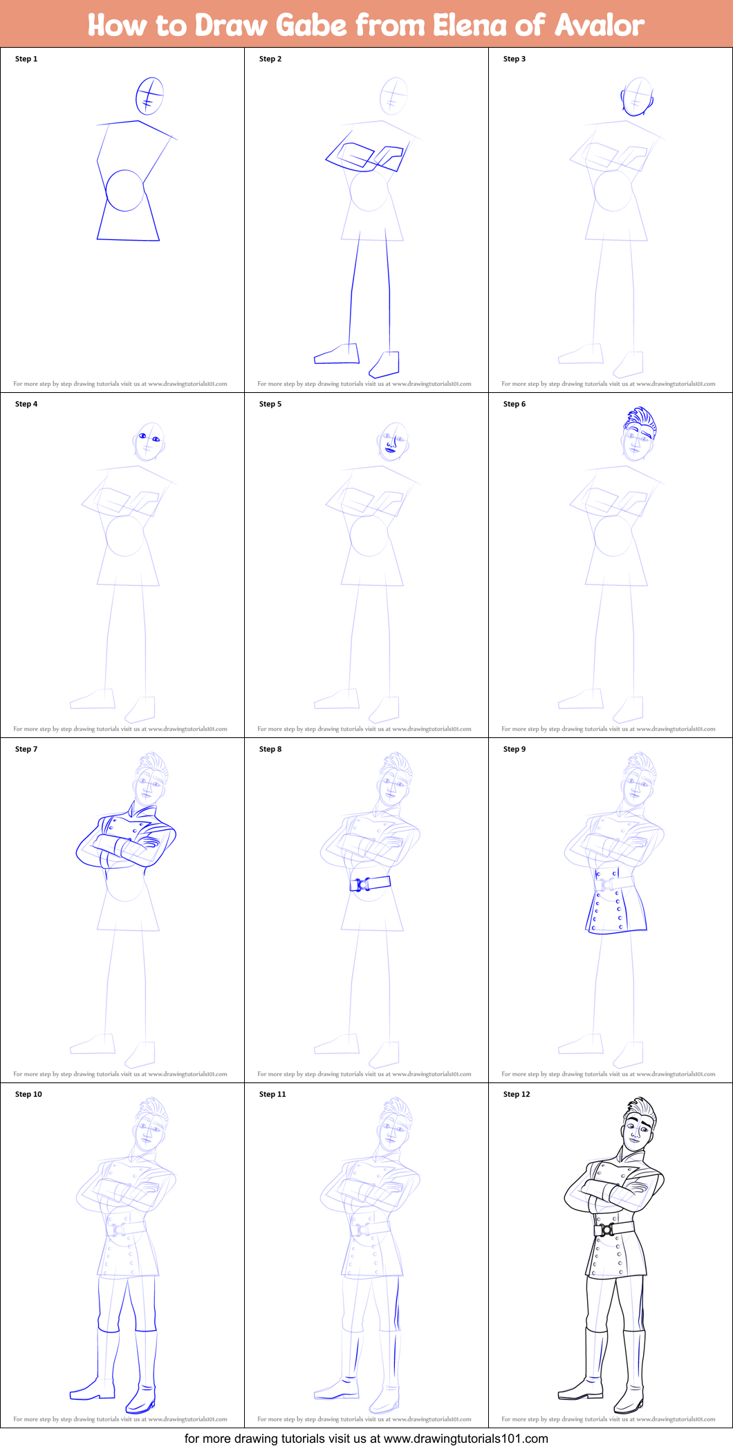 How to Draw Gabe from Elena of Avalor Printable Step by Step