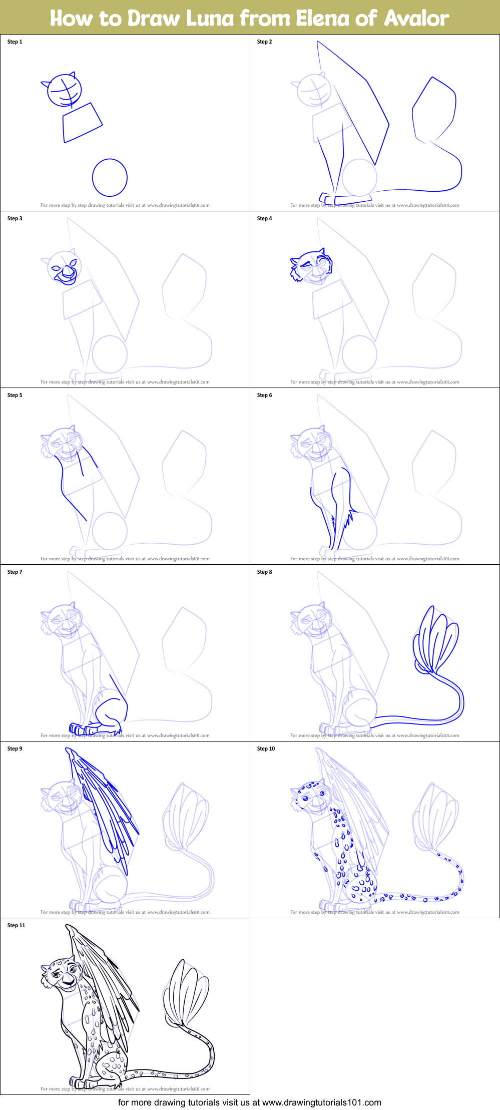 How to Draw Luna from Elena of Avalor Printable Step by Step