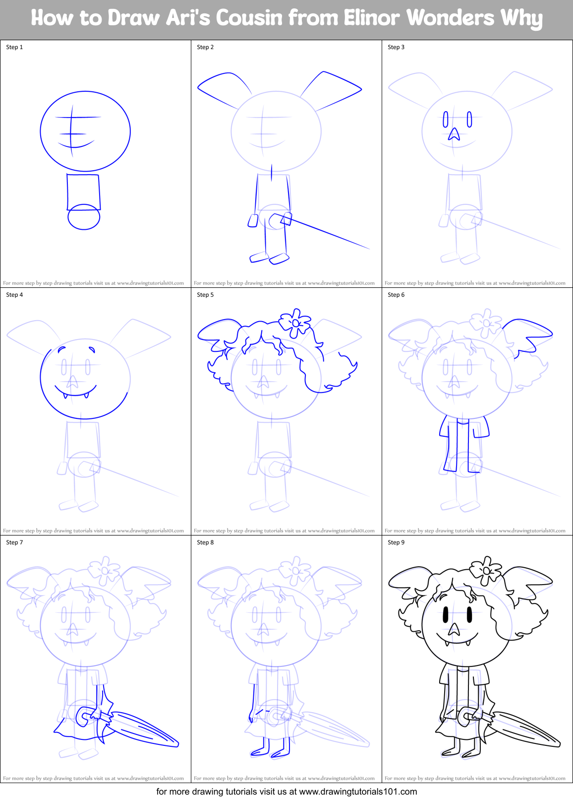 How to Draw Ari's Cousin from Elinor Wonders Why Printable Step by Step