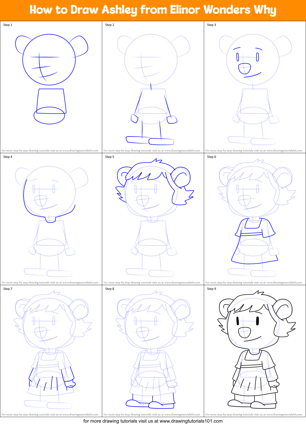 How to Draw Ashley from Elinor Wonders Why Printable Step by Step
