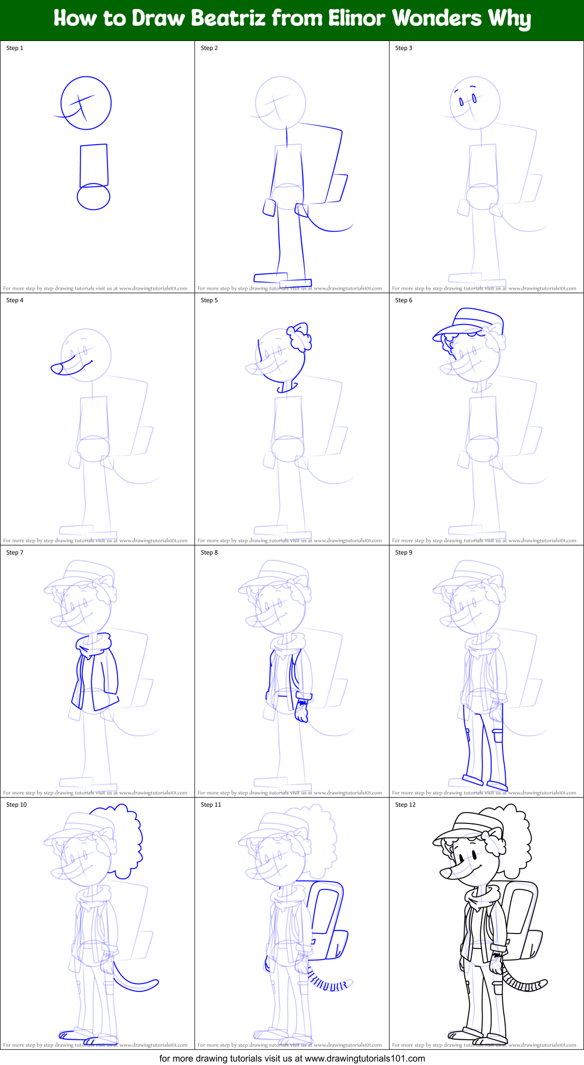 How to Draw Beatriz from Elinor Wonders Why Printable Step by Step