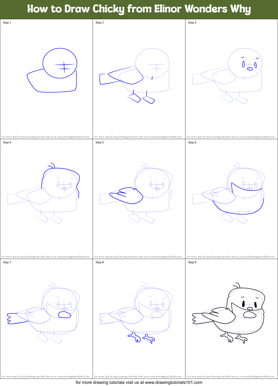 How to Draw Chicky from Elinor Wonders Why Printable Step by Step