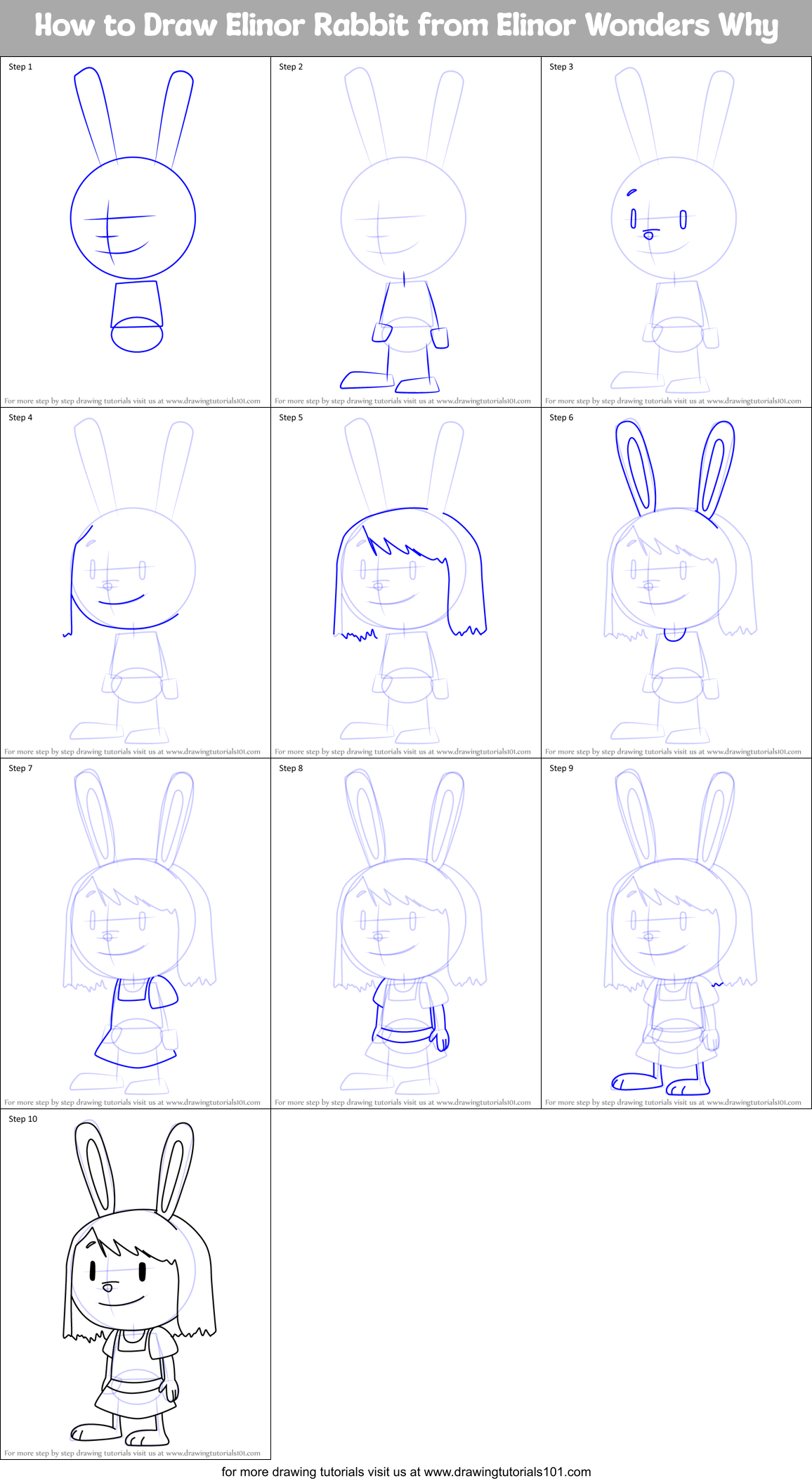 How to Draw Elinor Rabbit from Elinor Wonders Why Printable Step by Step