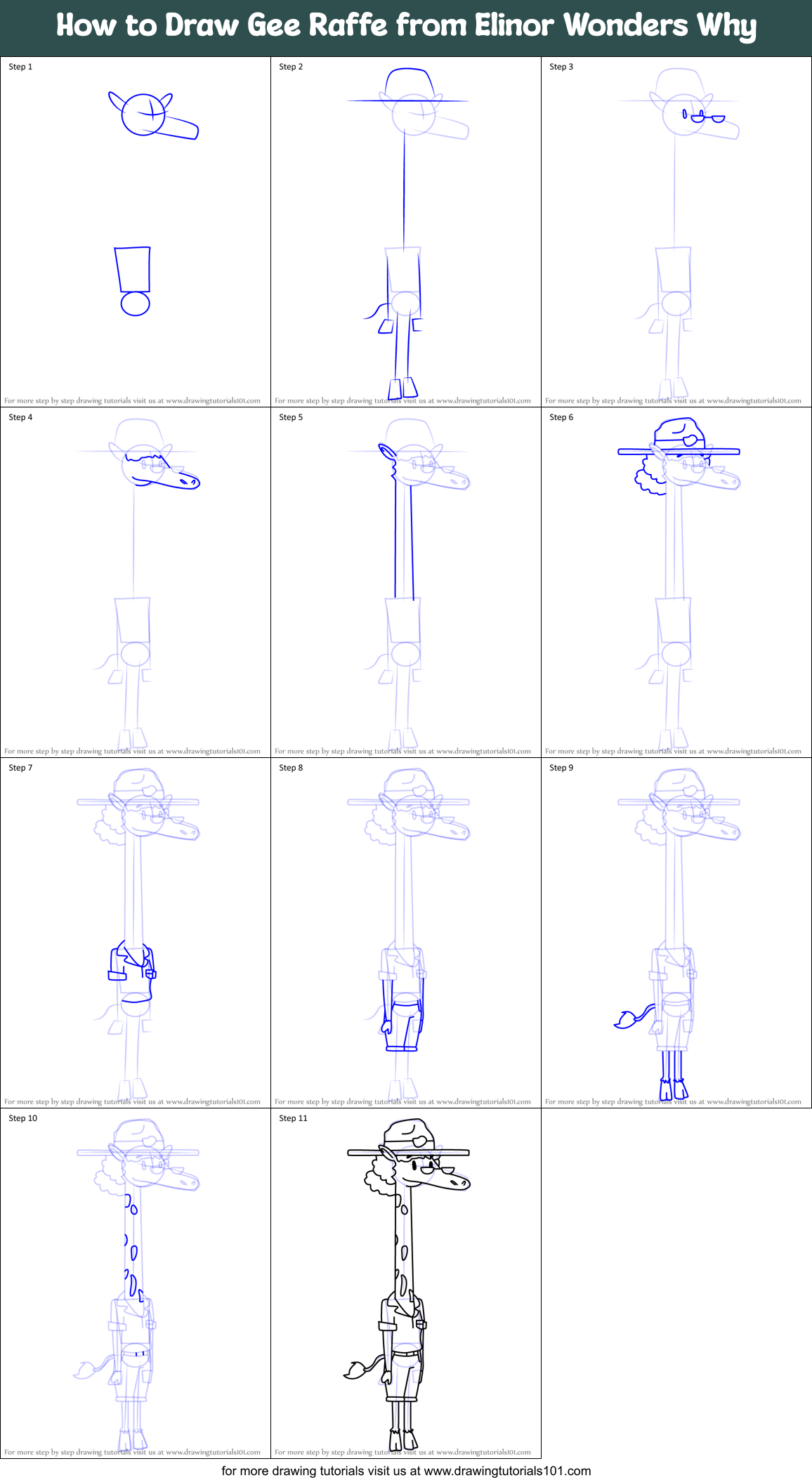 How to Draw Gee Raffe from Elinor Wonders Why Printable Step by Step