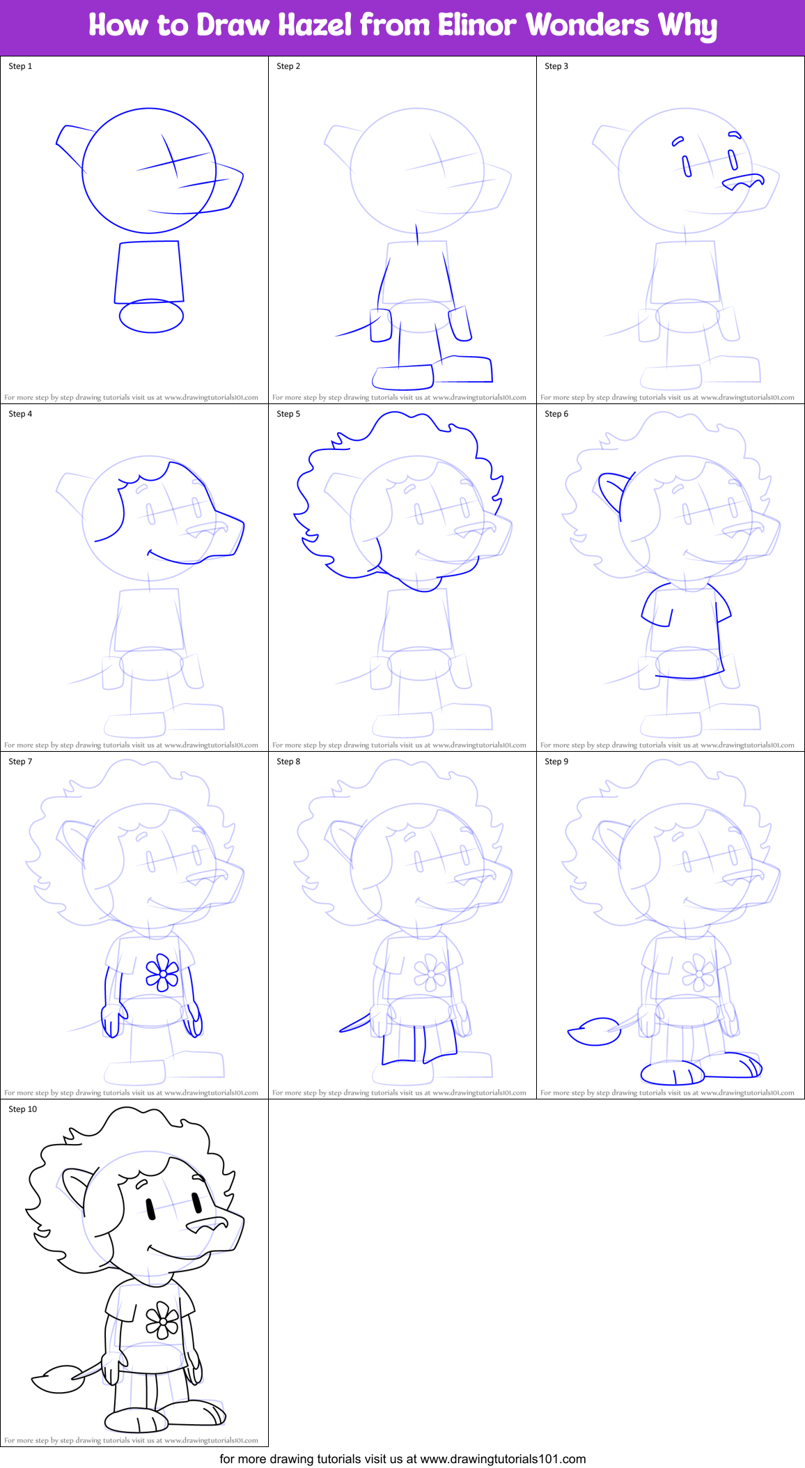 How to Draw Hazel from Elinor Wonders Why Printable Step by Step