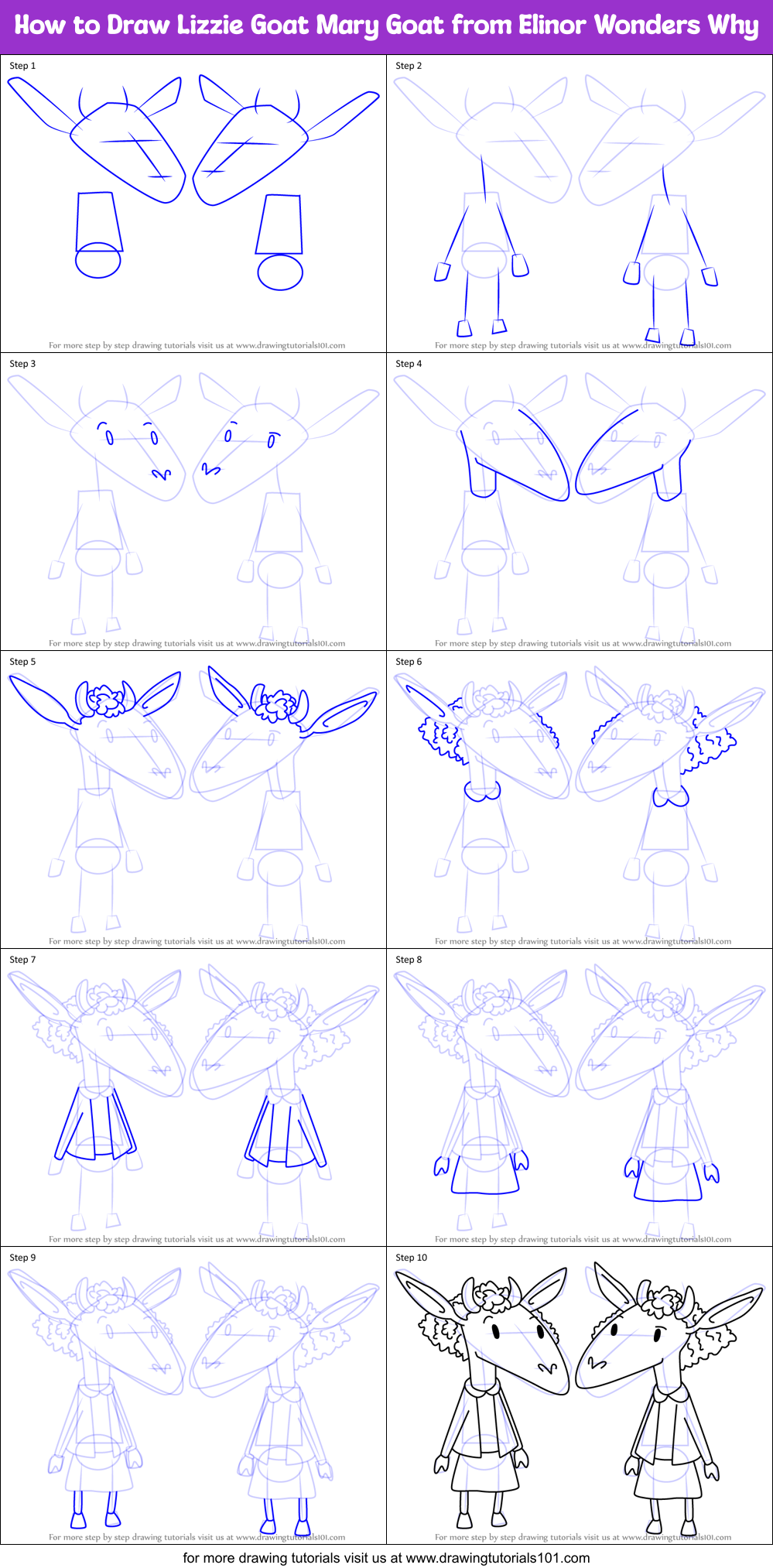 How to Draw Lizzie Goat Mary Goat from Elinor Wonders Why Printable Step by Step